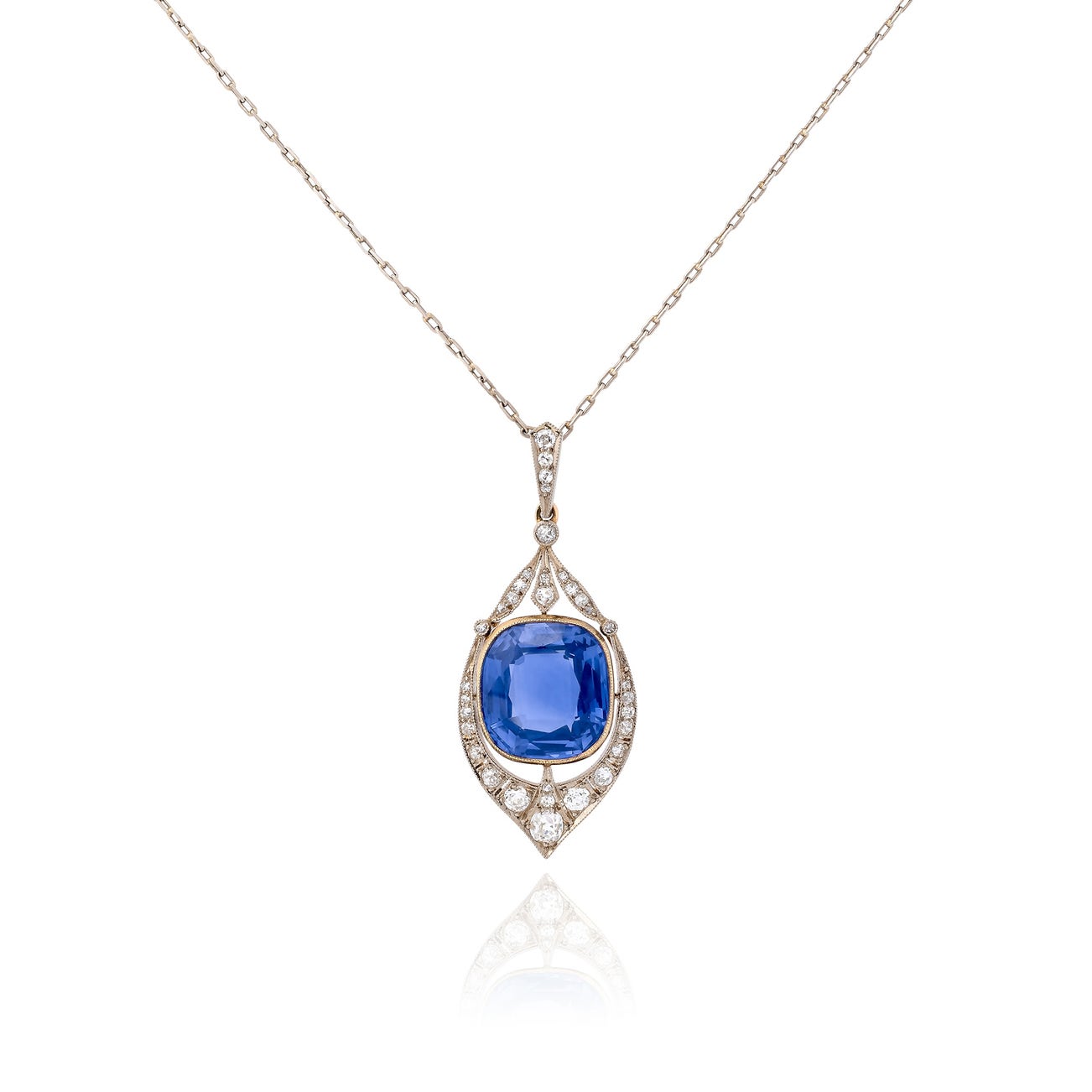 <p><em>Colour-change sapphire and diamond pendent necklace</em></p>