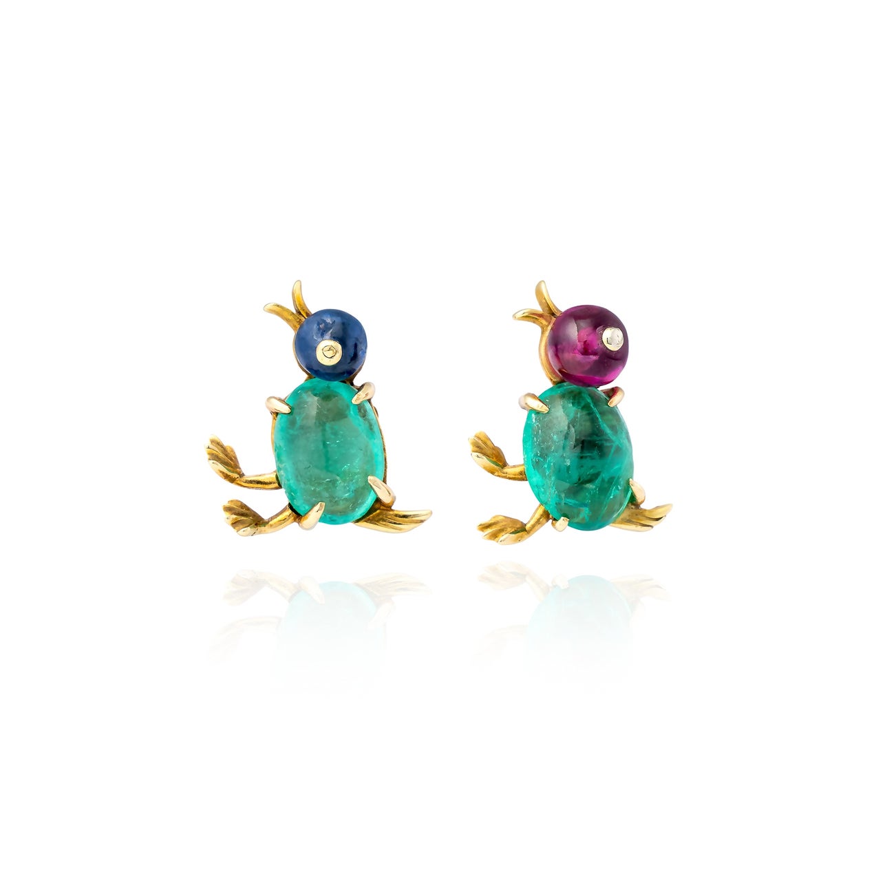 <p><em>Pair of emerald, ruby and sapphire earrings</em></p>