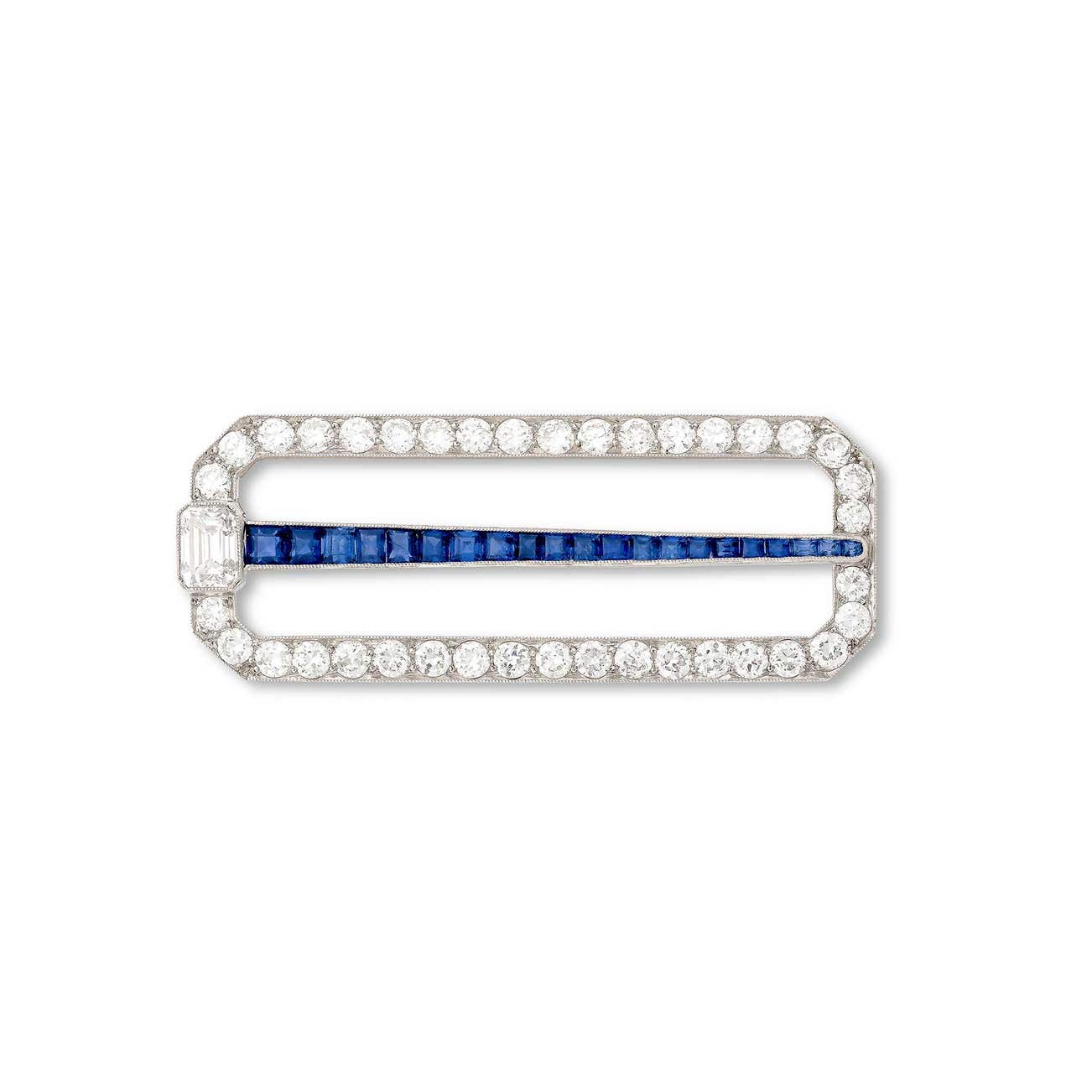 <p><strong>CARTIER</strong> <em>Sapphire and diamond brooch, 1920s,</em> CHF4,000&ndash;6,5000</p>
