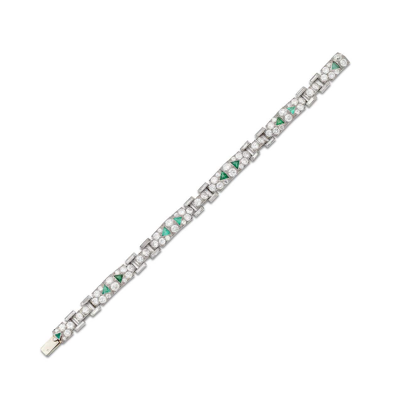 <p><strong>MAUBOUSSIN</strong> <em>Diamond and emerald bracelet, 1928,</em> CHF6,000–8,000</p>