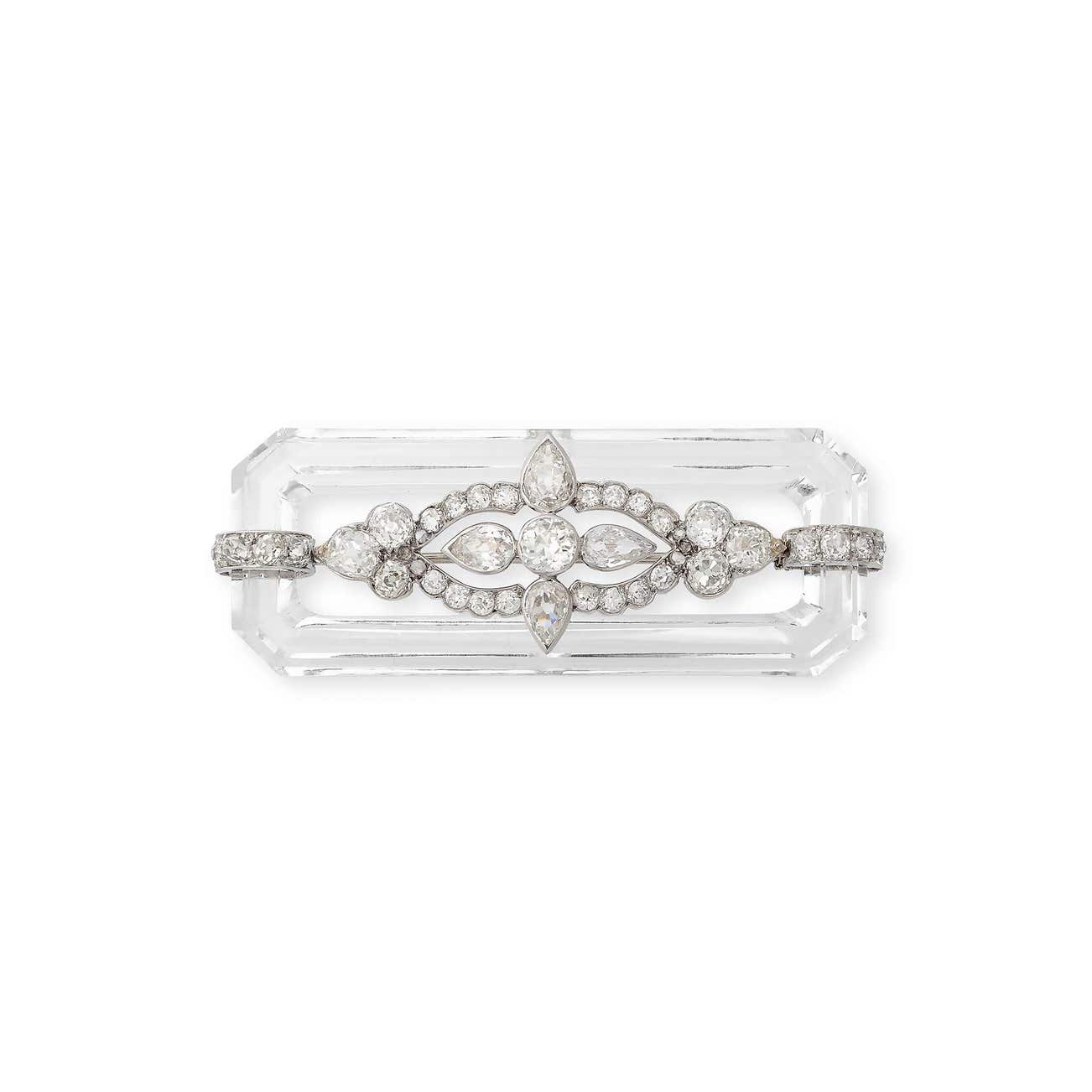 <p><em>Rock crystal and diamond brooch, 1920s,</em> CHF6,000–8,000</p>