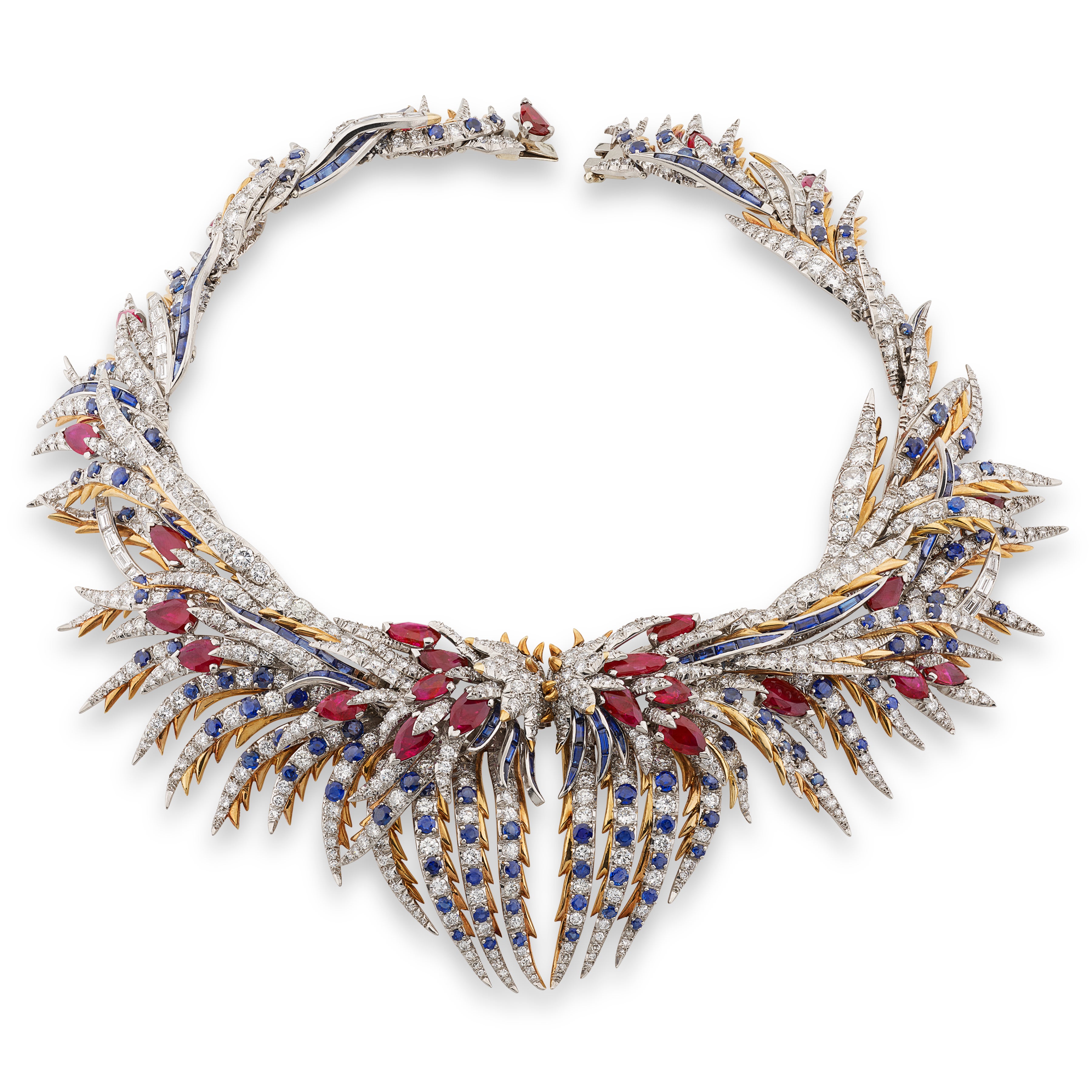 Ruby, sapphire and diamond necklace, ‘Plumes’, circa 1960