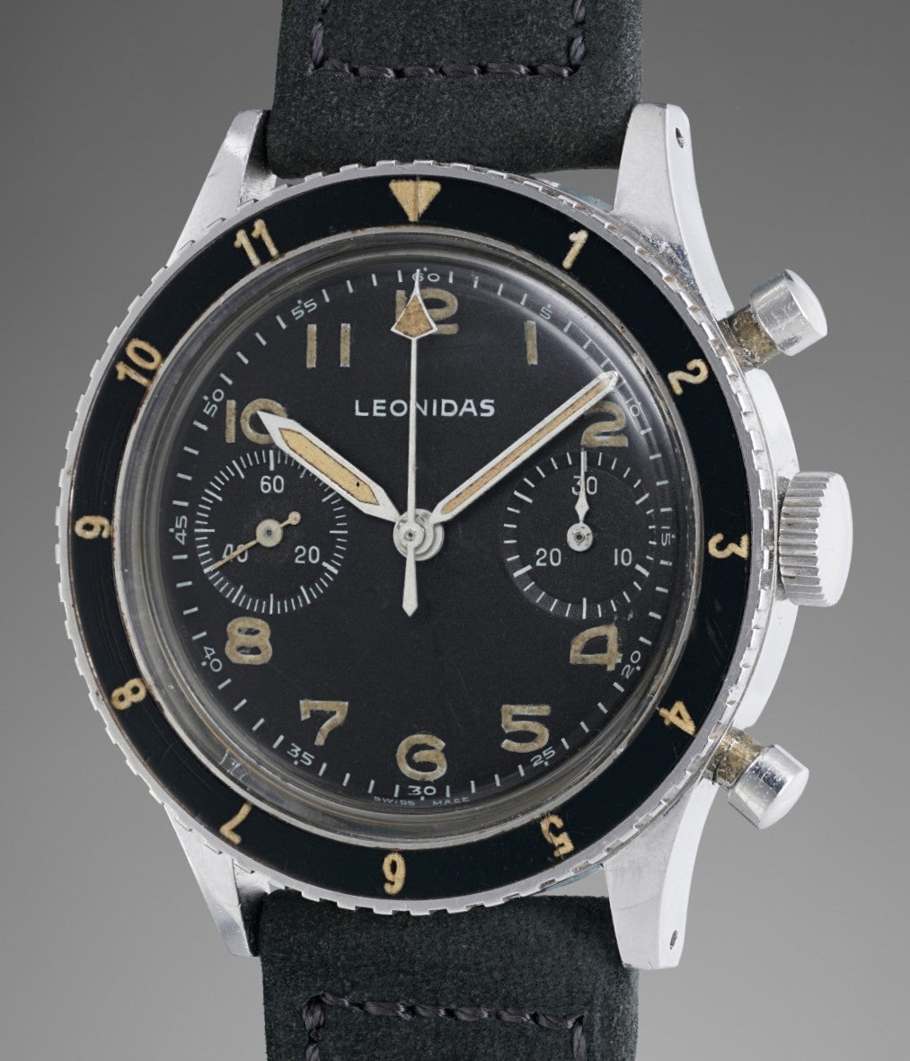 A very rare stainless steel chronograph wristwatch with matte bl