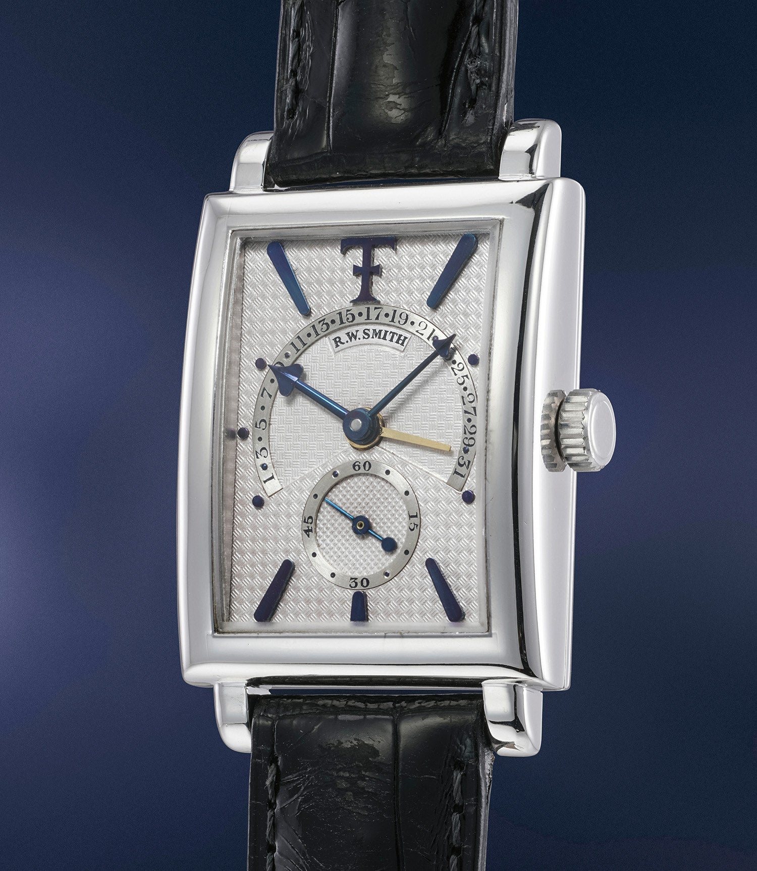 An incredibly rare and attractive rectangular white gold wristwa