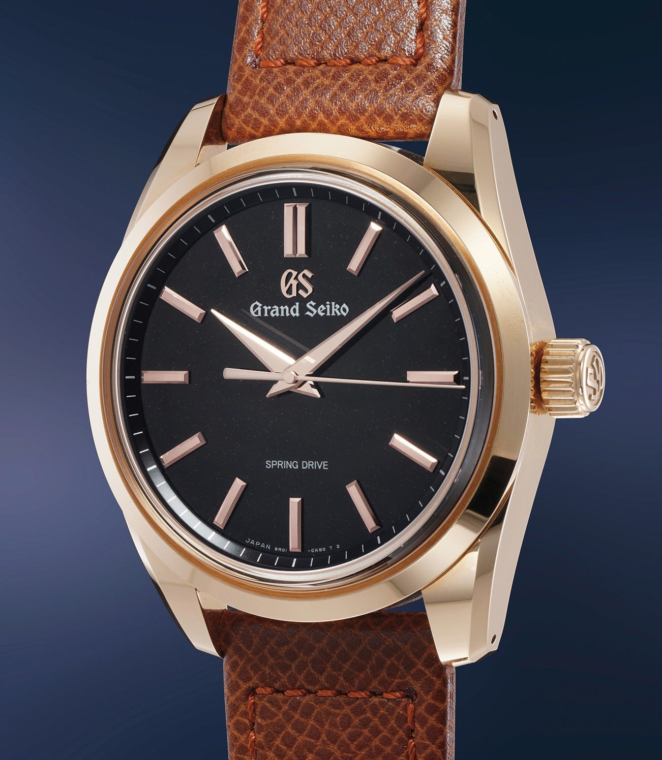 An impressive pink gold wristwatch with black "Starry Sky" dial,