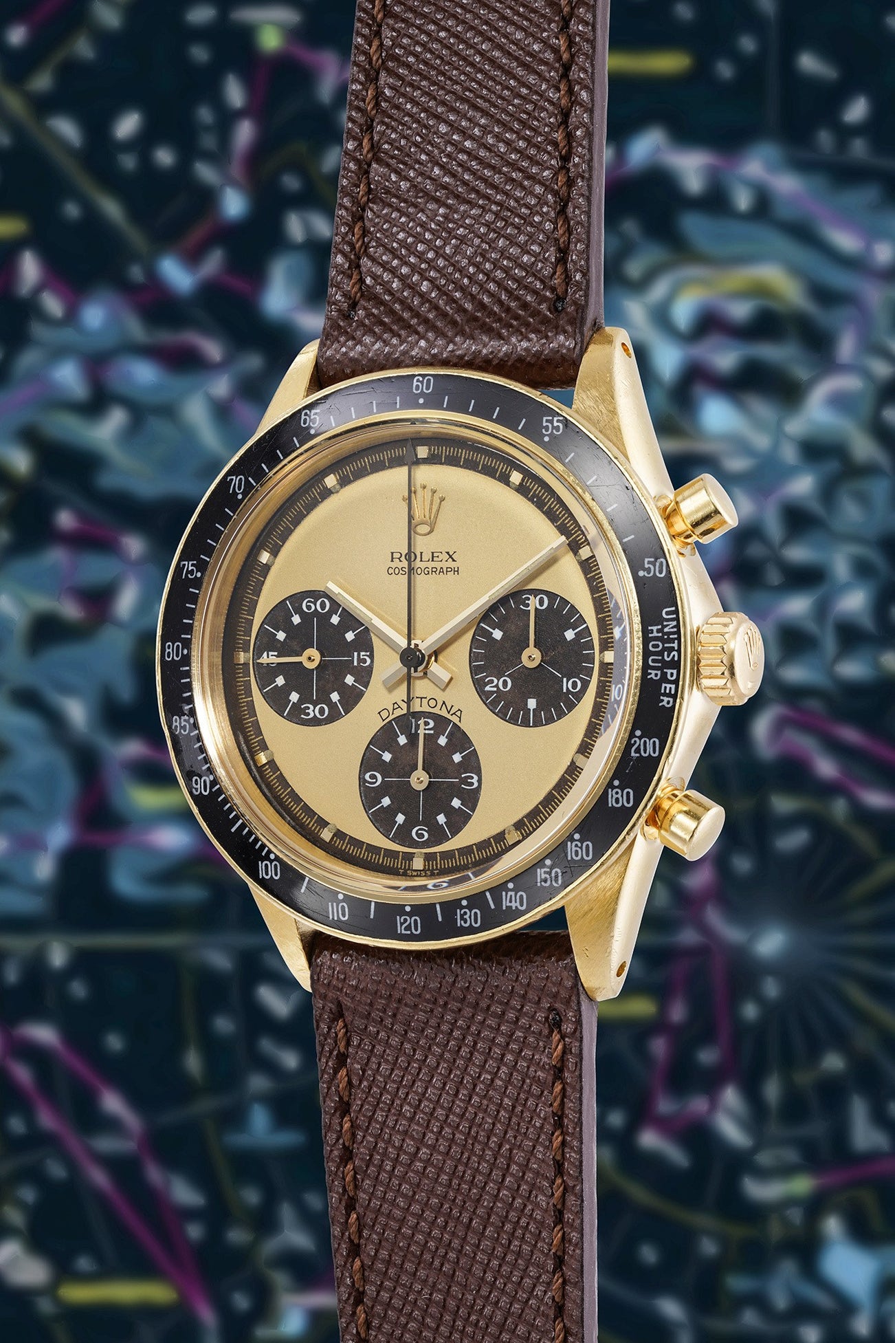 <p><strong>ROLEX</strong> <em>Cosmograph Daytona "Paul Newman Lemon" Ref. 6264 in yellow gold</em></p>
