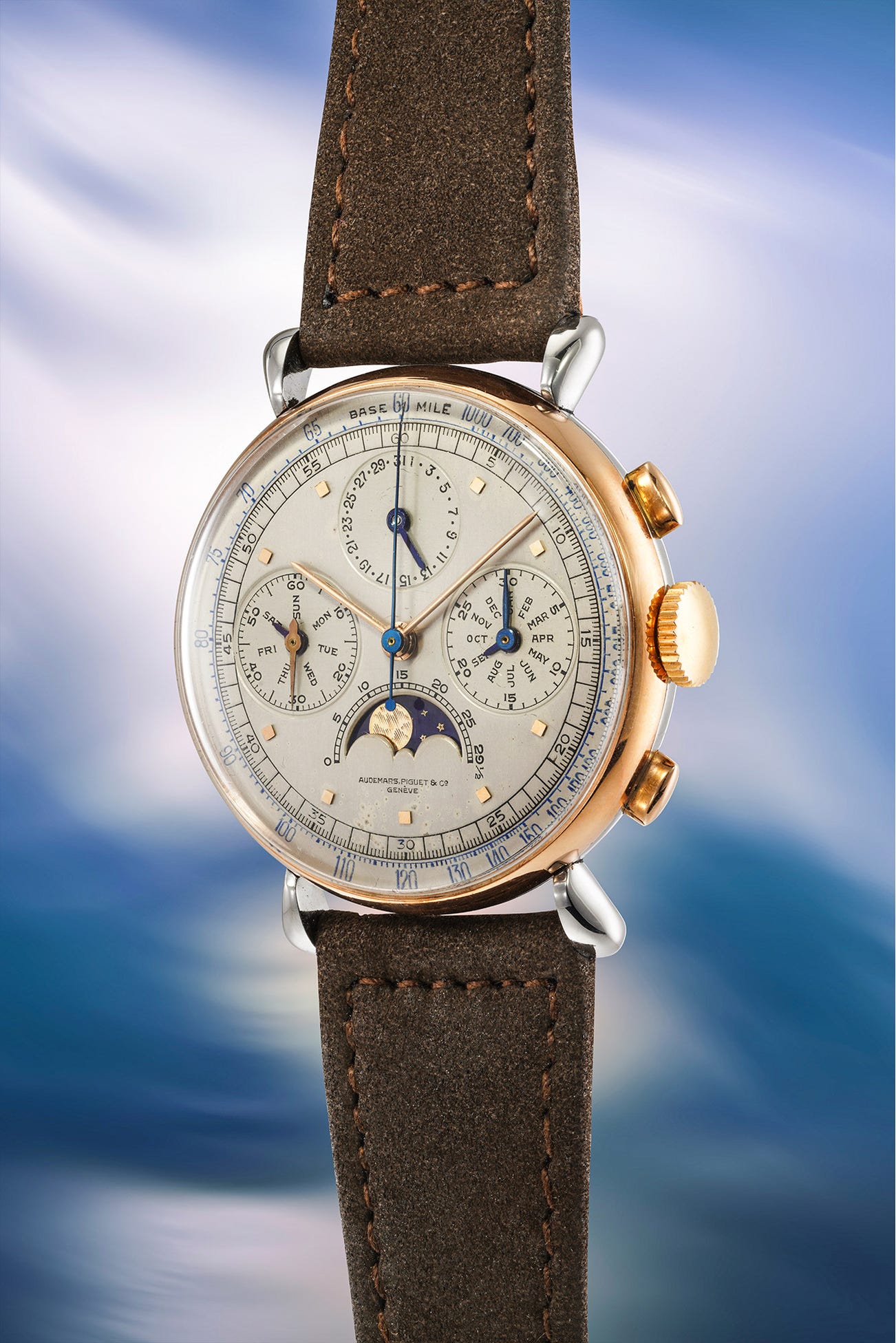 <p><strong>AUDEMARS PIGUET </strong><em>Ref. 5503 in Stainless steel and 14k pink gold. One of 5 made,</em> CHF400,000–800,000</p>