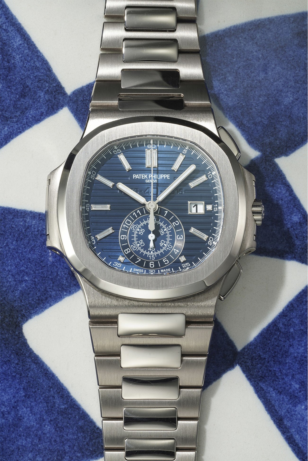 <p><strong>PATEK PHILIPPE</strong> <em>Nautilus Chronograph “40th Anniversary” Reference 5976/1G in 18k white gold, limited edition of 1,300 pieces</em></p>