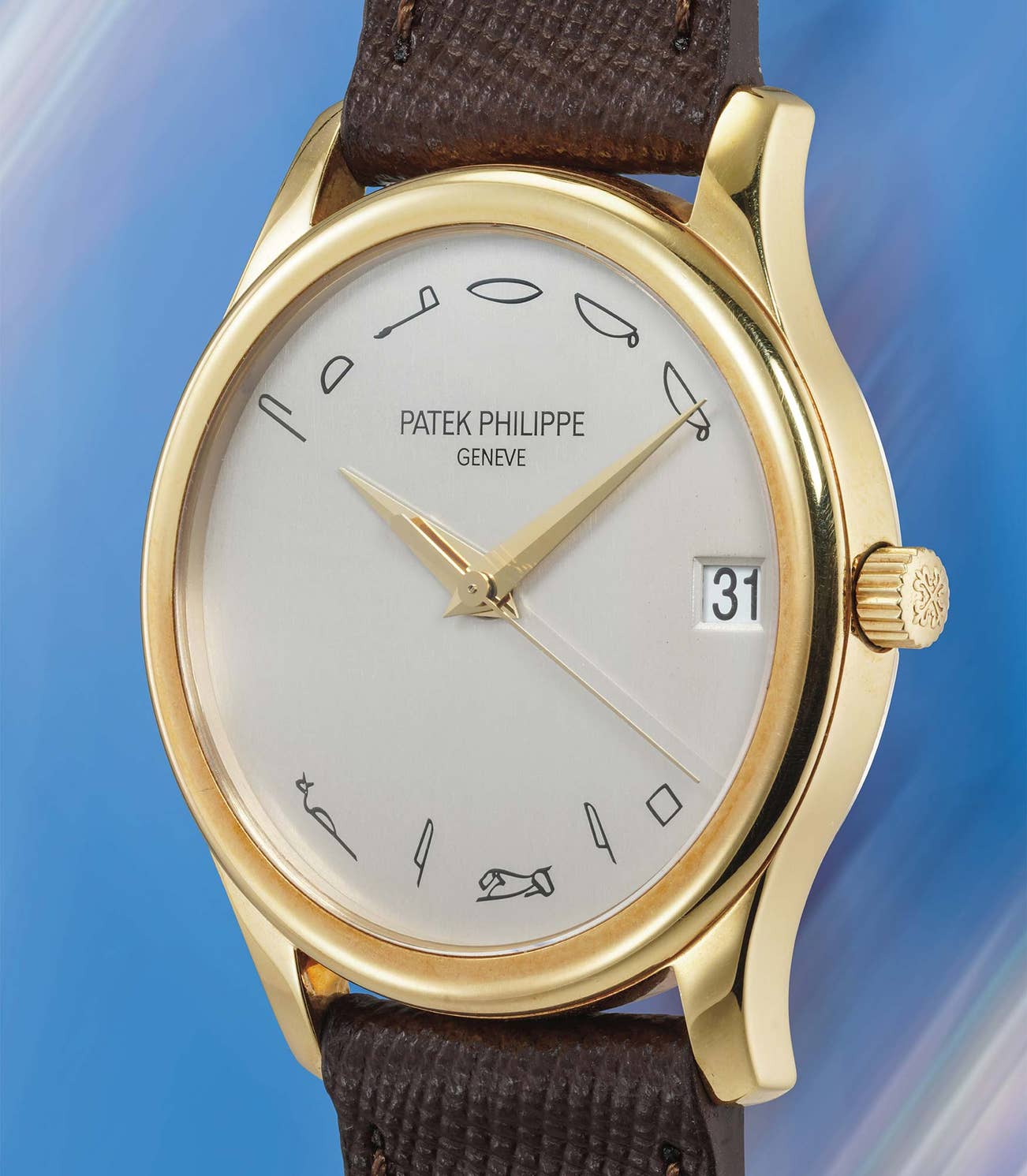 <p><strong>PATEK PHILIPPE</strong> <em>Unique "VILIP STERKK" Ref. 3998 in 18k yellow gold,</em> CHF80,000&ndash;160,000</p>
