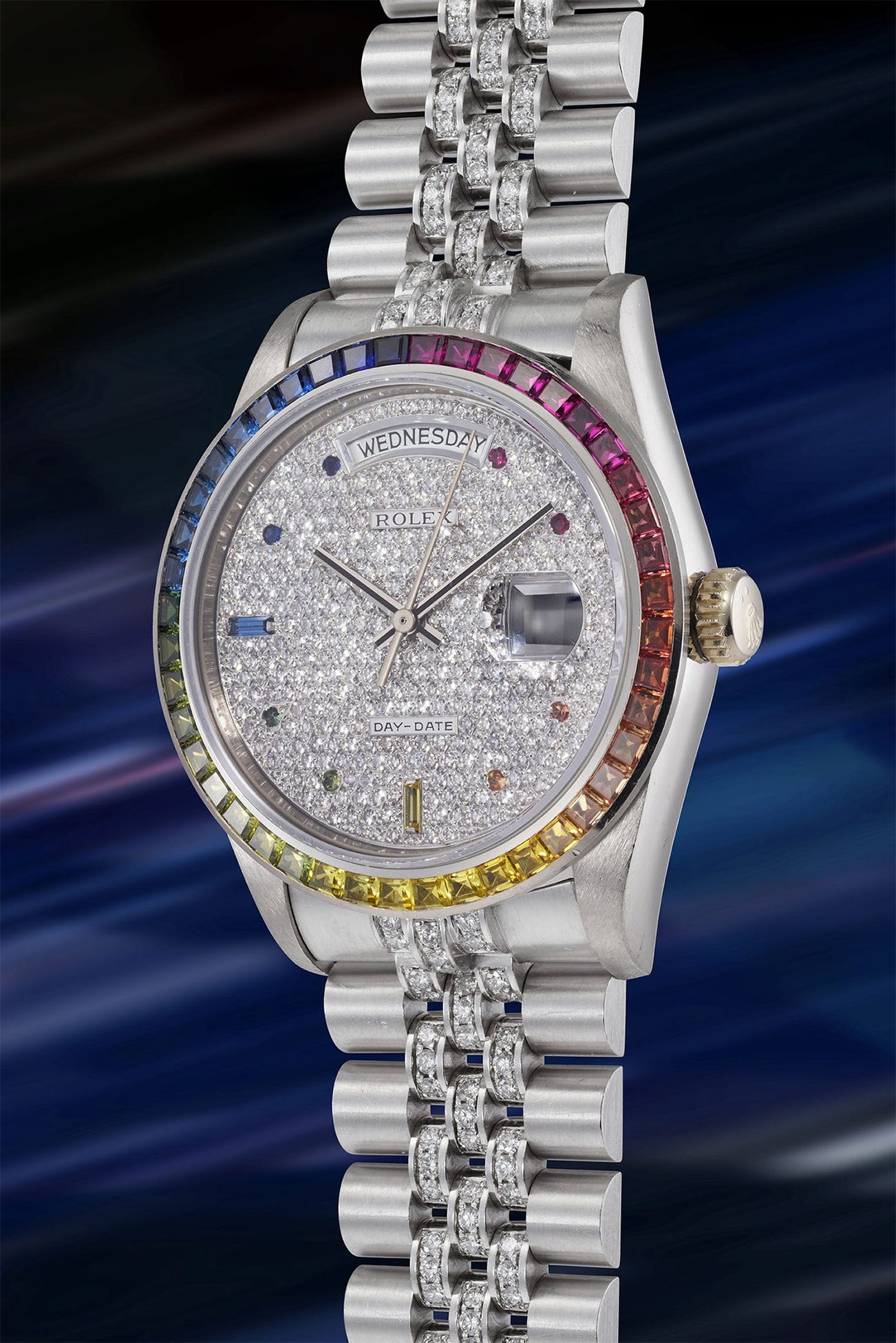 <p><strong>ROLEX</strong> <em>Ref. 18059 Day-Date "Rainbow Khanjar"</em></p>
