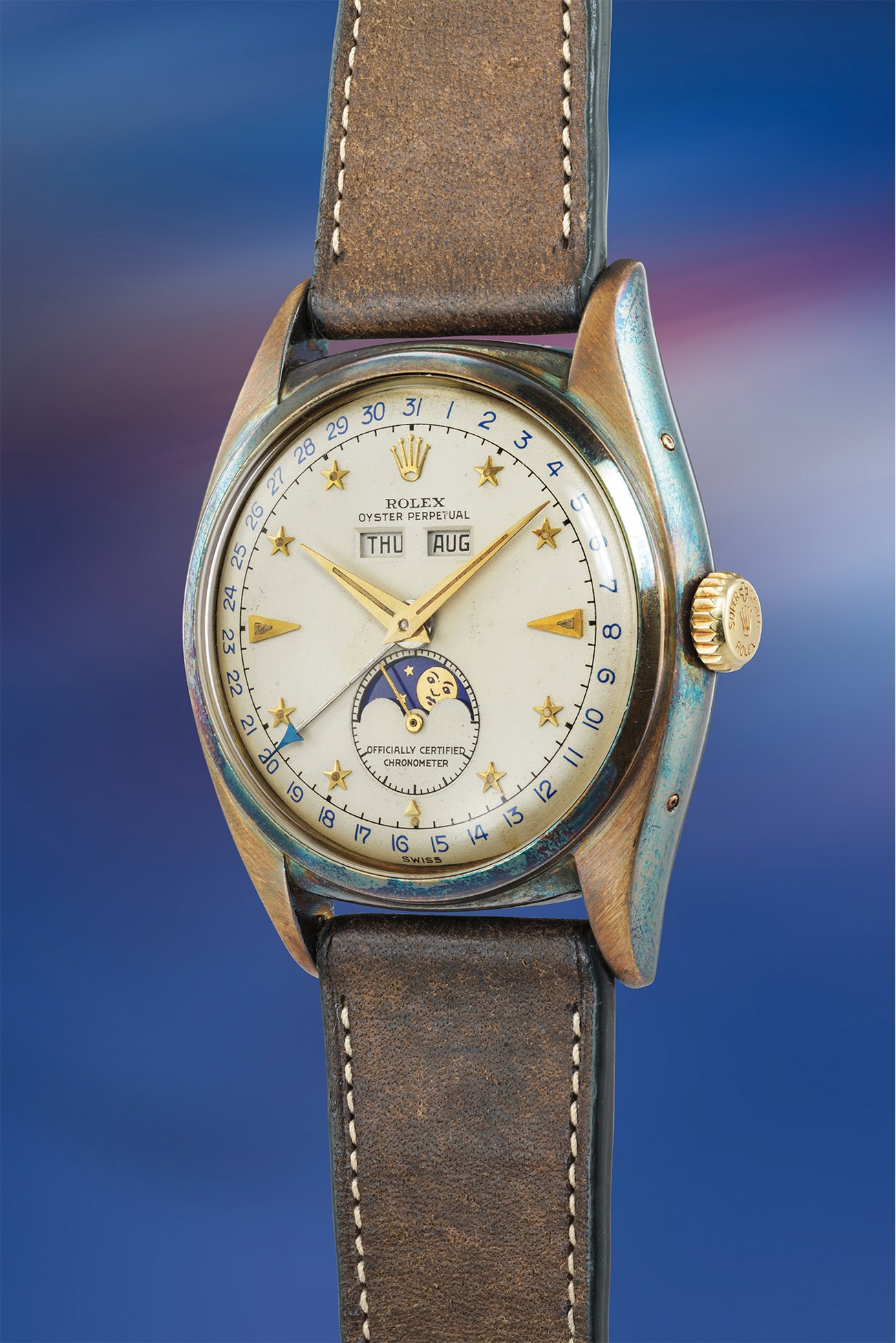 <p><strong>ROLEX</strong> <em>"Stelline" Ref.6062 in 18k yellow gold,</em> CHF600,000&ndash;1,200,000</p>
