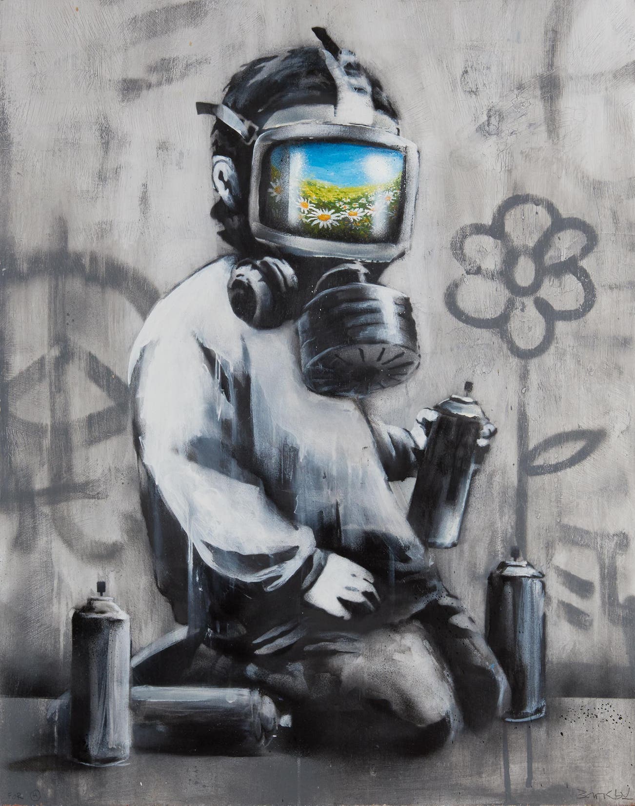 <b>BANKSY</b> <i>Gas Mask Boy</i>, 2009