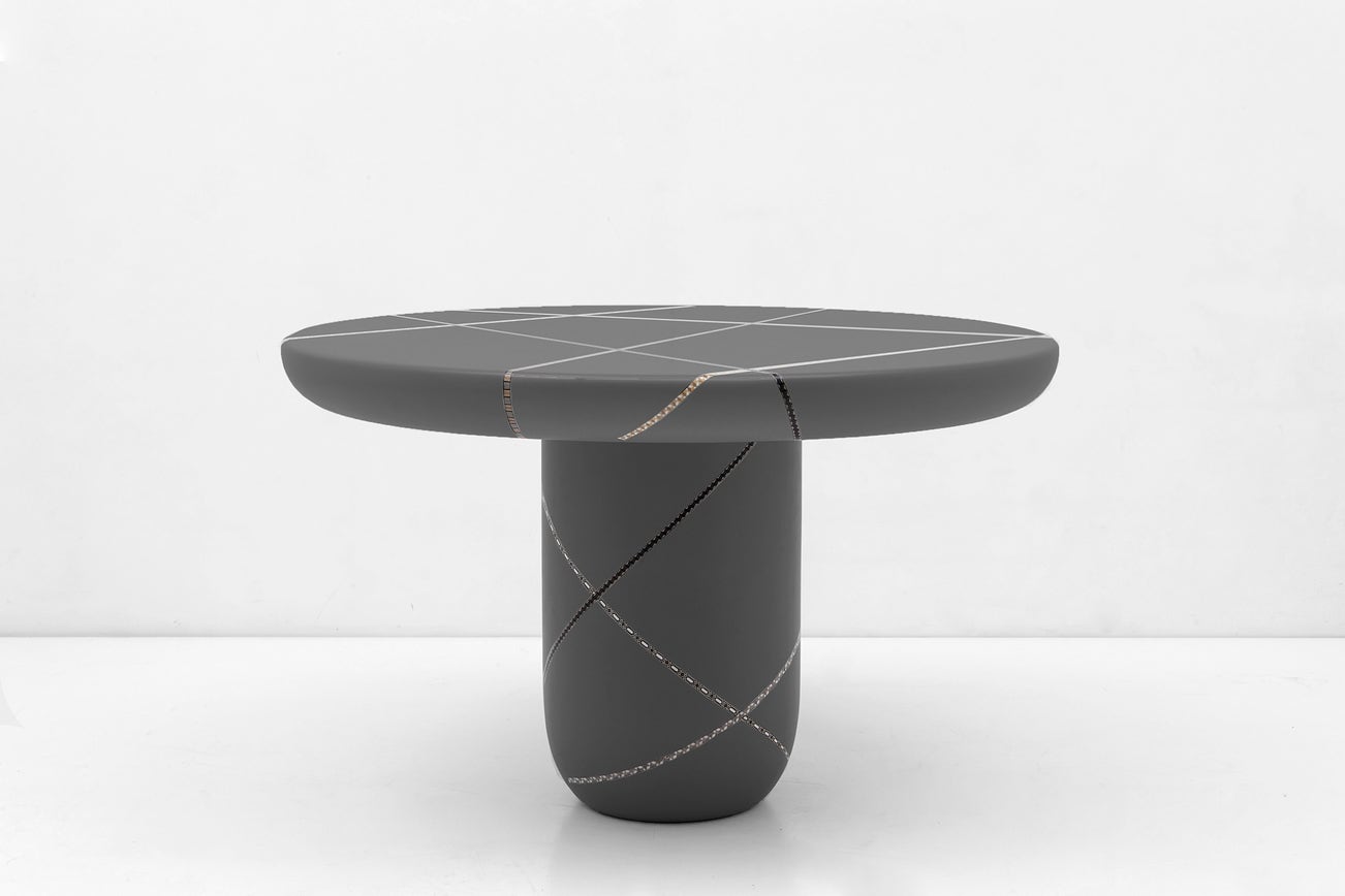 <p><strong>NADA DEBS</strong> <em>Marquetry Mania Dining Table</em>, 2018</p>