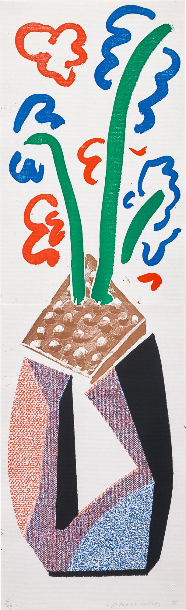 <p><strong>DAVID HOCKNEY </strong><em>Red, Blue and Green Flowers,</em> May 1986</p>