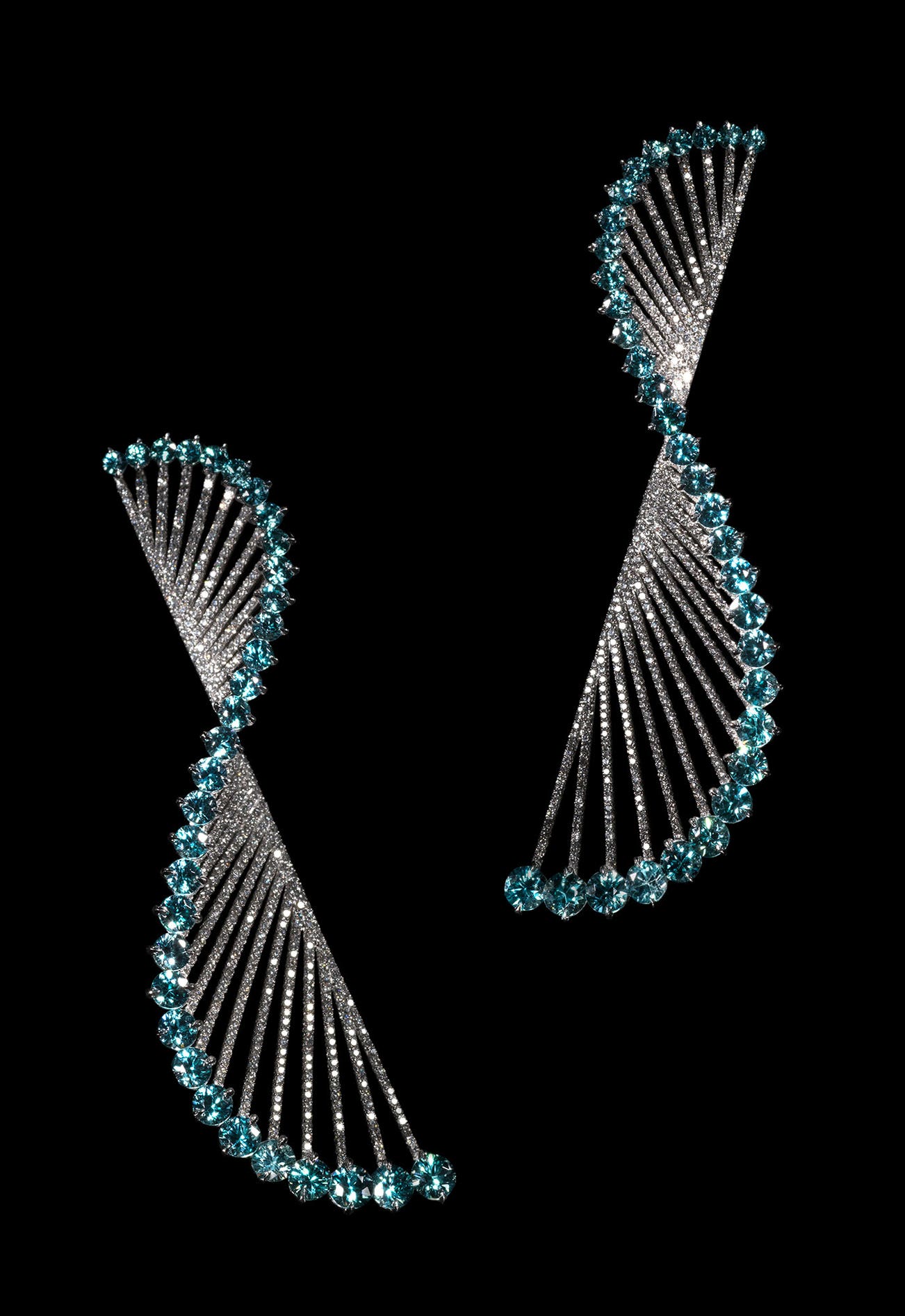 <b>GABO EARRINGS</b> zircons, diamonds and gold © Lauren Adriana, photographed by Richard Valencia