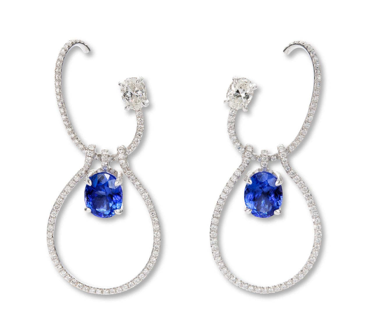 <p>A Pair of Tanzanite and Diamond 'Teresa' Earrings</p>