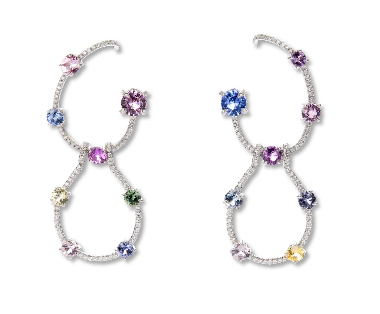 <p>A Pair of Multi Colored Sapphire and Diamond 'Carolyn' Earrings</p>