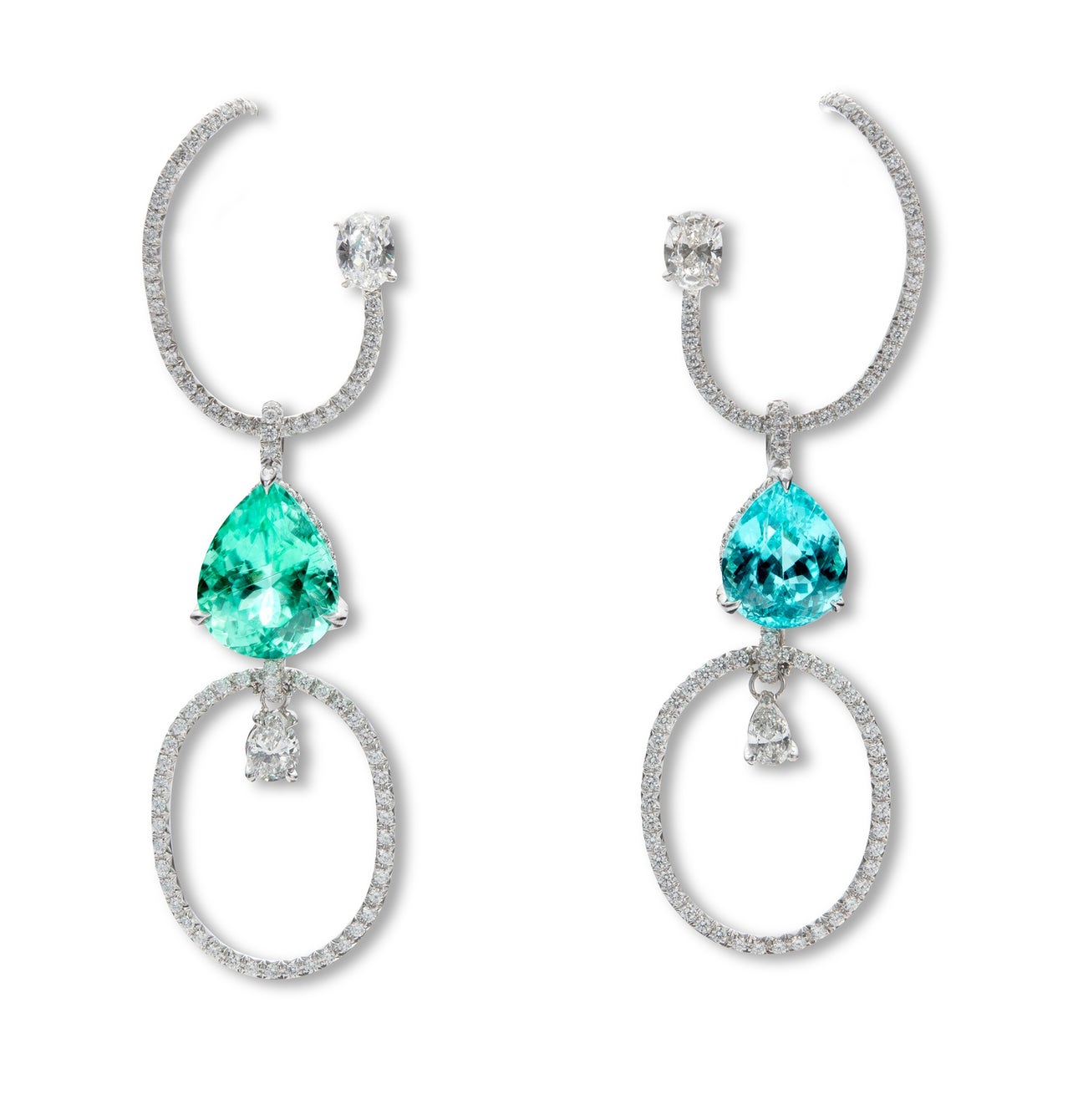 <p>Green and Blue Paraiba Tourmaline and Diamond 'Helena' Ear Pieces</p>
