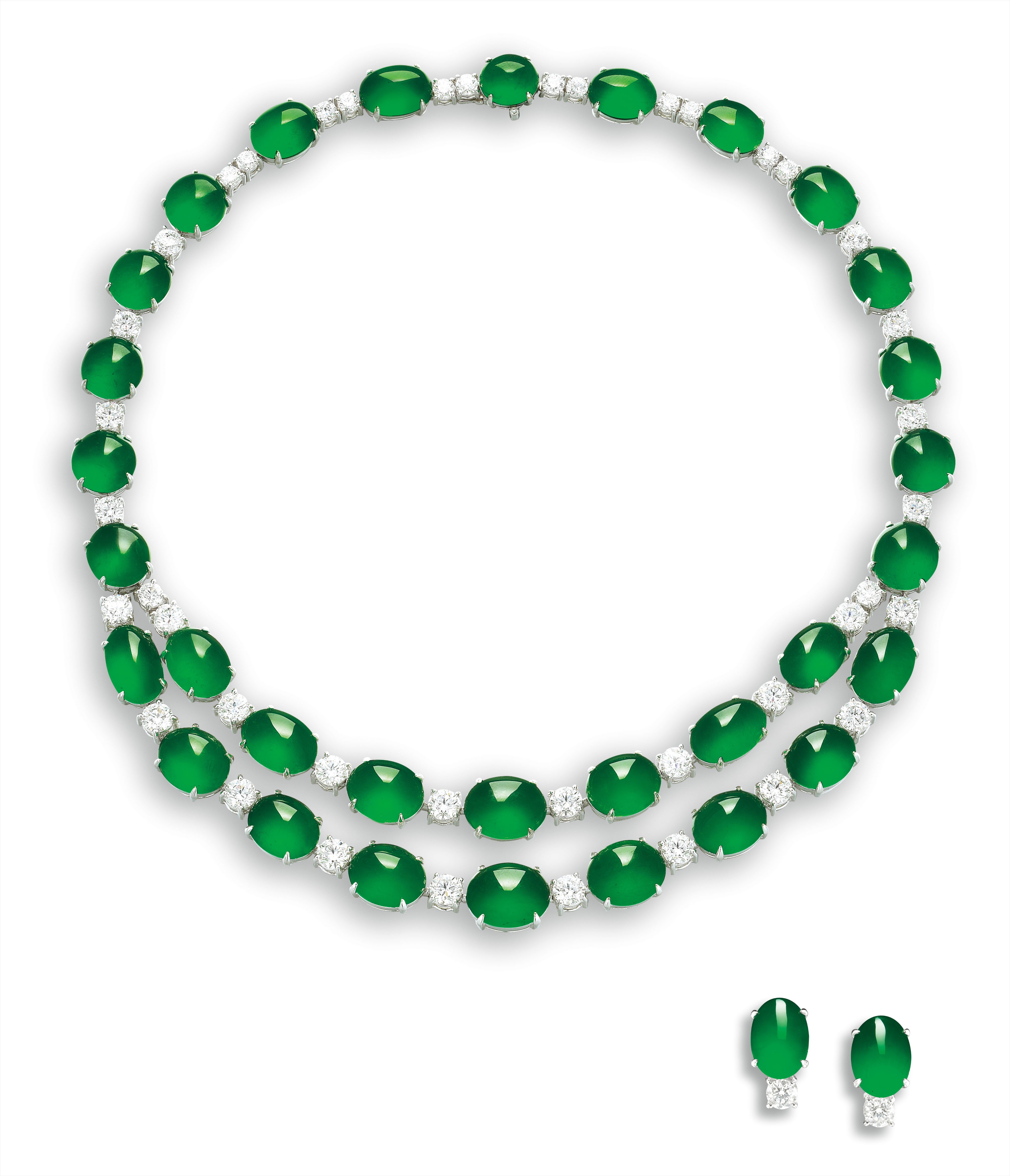 A Very Fine Jadeite Cabochon and Diamond Necklace, and a Pair of