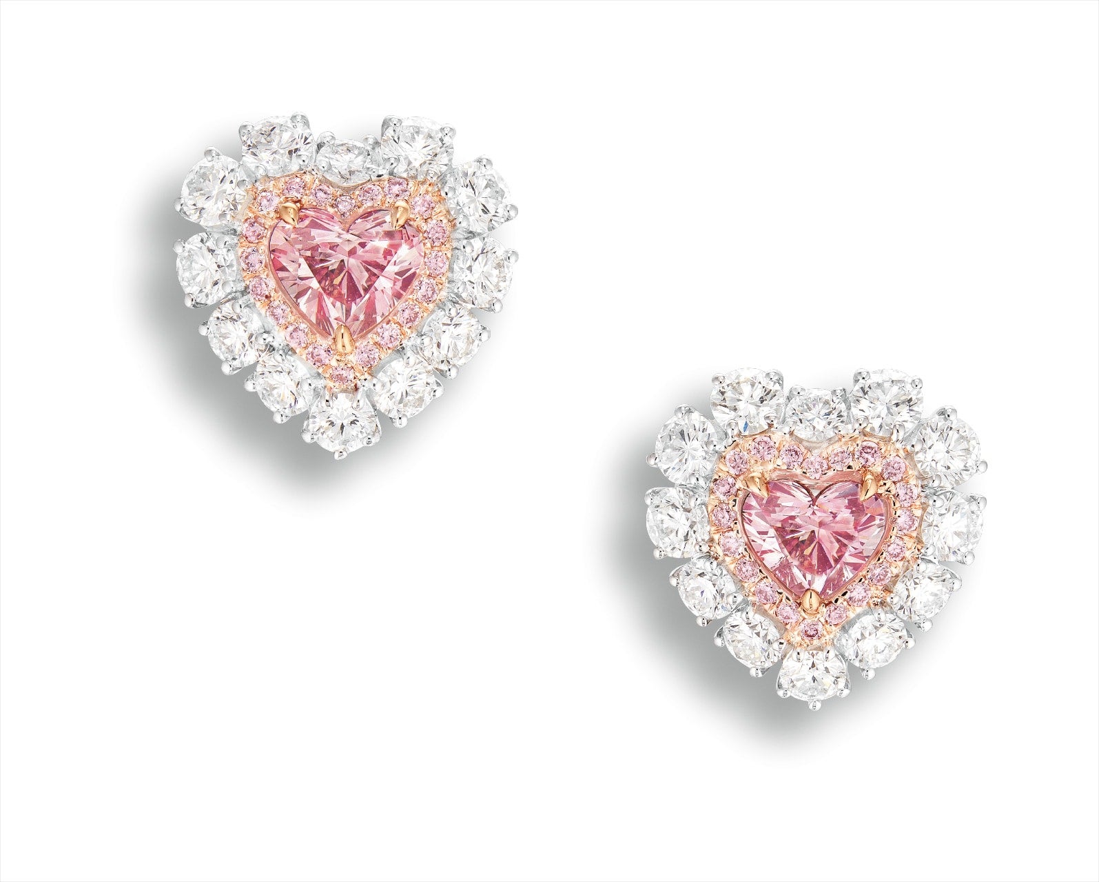 A Pair of Exquisite Fancy Intense Pink Diamond and Diamond Earri