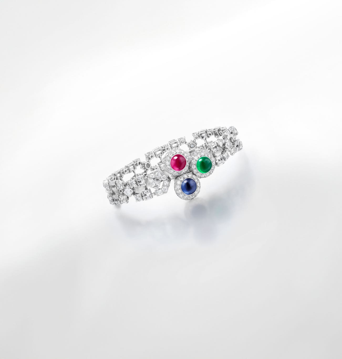 <p><strong>CARTIER</strong> <em>Art Deco Ruby, Emerald, Sapphire and Diamond Bracelet</em>, HK$800,000&ndash;1,800,000</p>
