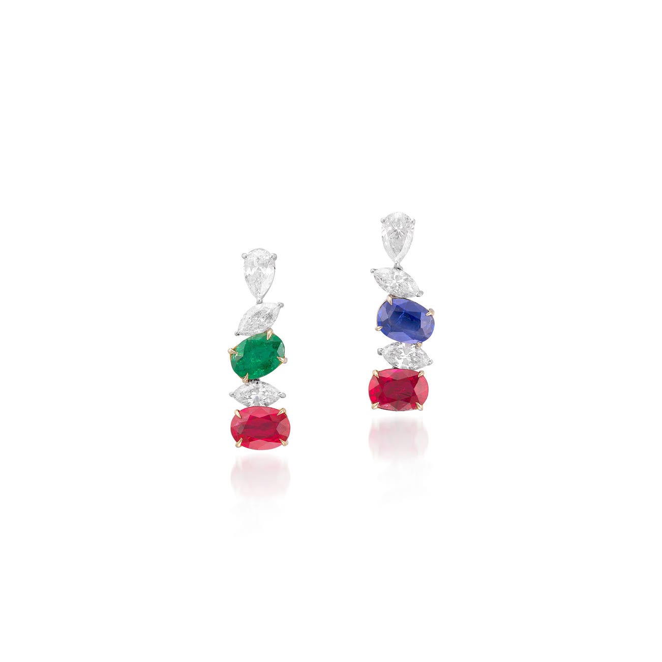 <p><em>Pair of Ruby, Sapphire, Emerald and Diamond Earrings</em>, HK$80,000–120,000</p>