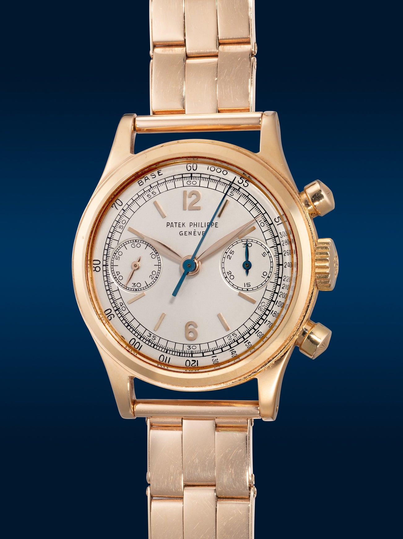 <p><strong>PATEK PHILIPPE</strong> <em>Ref. 1463 in pink gold with Gay Frères bracelet, Certificate of Origin and presentation box</em>, 1970</p>