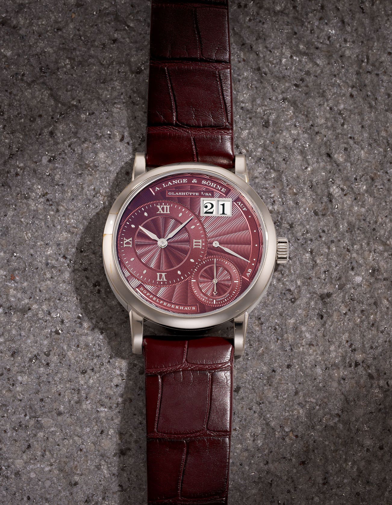 <p><strong>A. LANGE &amp; S&Ouml;HNE</strong> <em>Little Lange 1 Boutique Edition Ref. 181.039 in white gold</em>, HKD 200,000 &ndash; 400,000</p>
