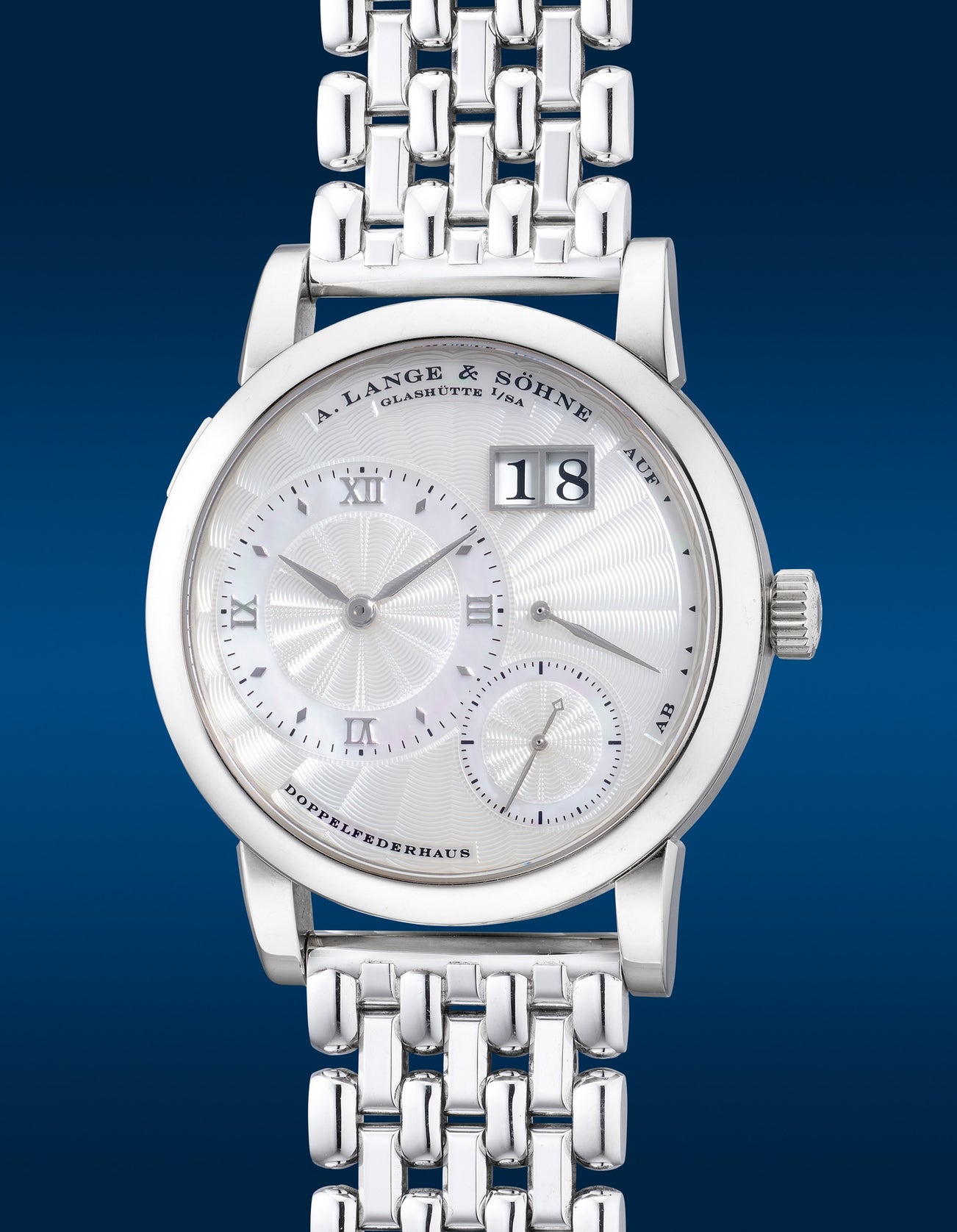 <p><strong>A. LANGE &amp; S&Ouml;HNE</strong>, Lange 1 "Soir&eacute;e", Ref. 110.030 in white gold</p>
