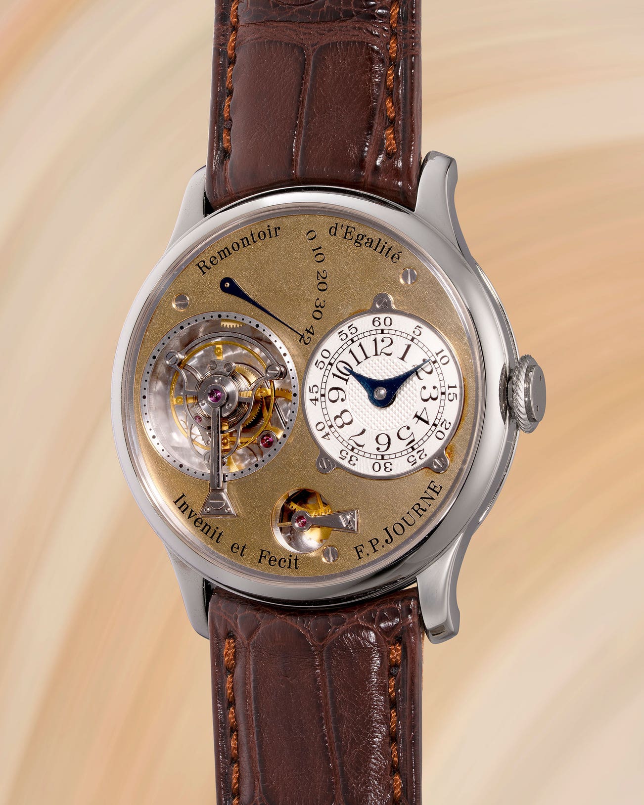 <p><strong>F.P. JOURNE</strong> <em>An important and early Tourbillon Souverain in platinum, 069/01T</em>, HK$3,900,000 &ndash; 11,600,000</p>
