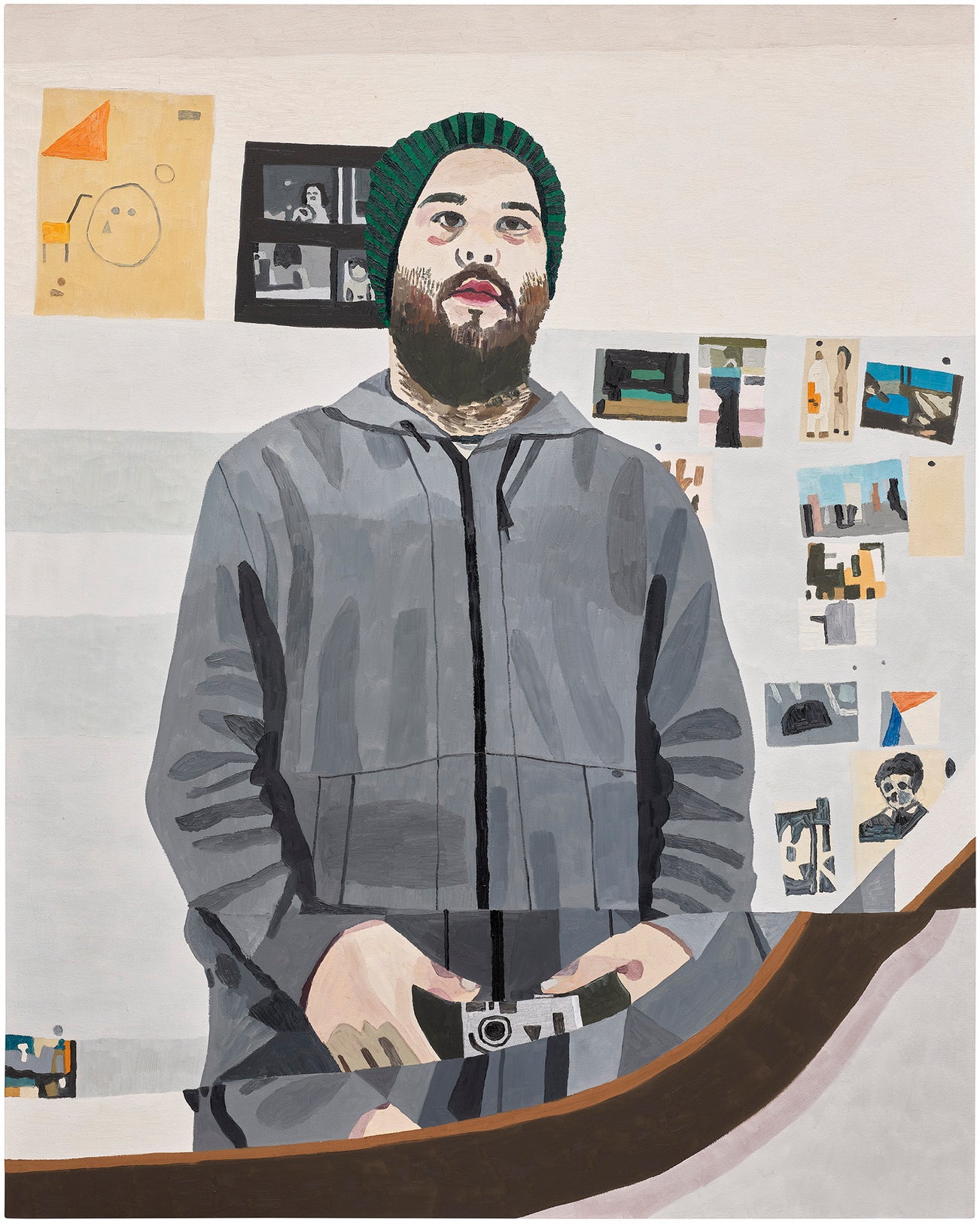 <p><strong>JONAS WOOD</strong> <em>Untitled (Self Portrait with Green Hat),</em> $300,000&ndash;500,000</p>
