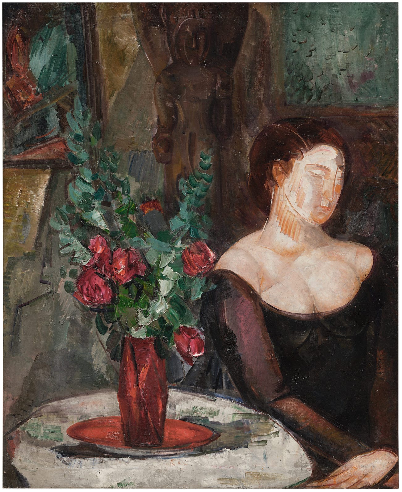 <p><strong>ORIS ANISFELD</strong> <em>Roses and Woman</em>, $6,000 - 8,000</p>
