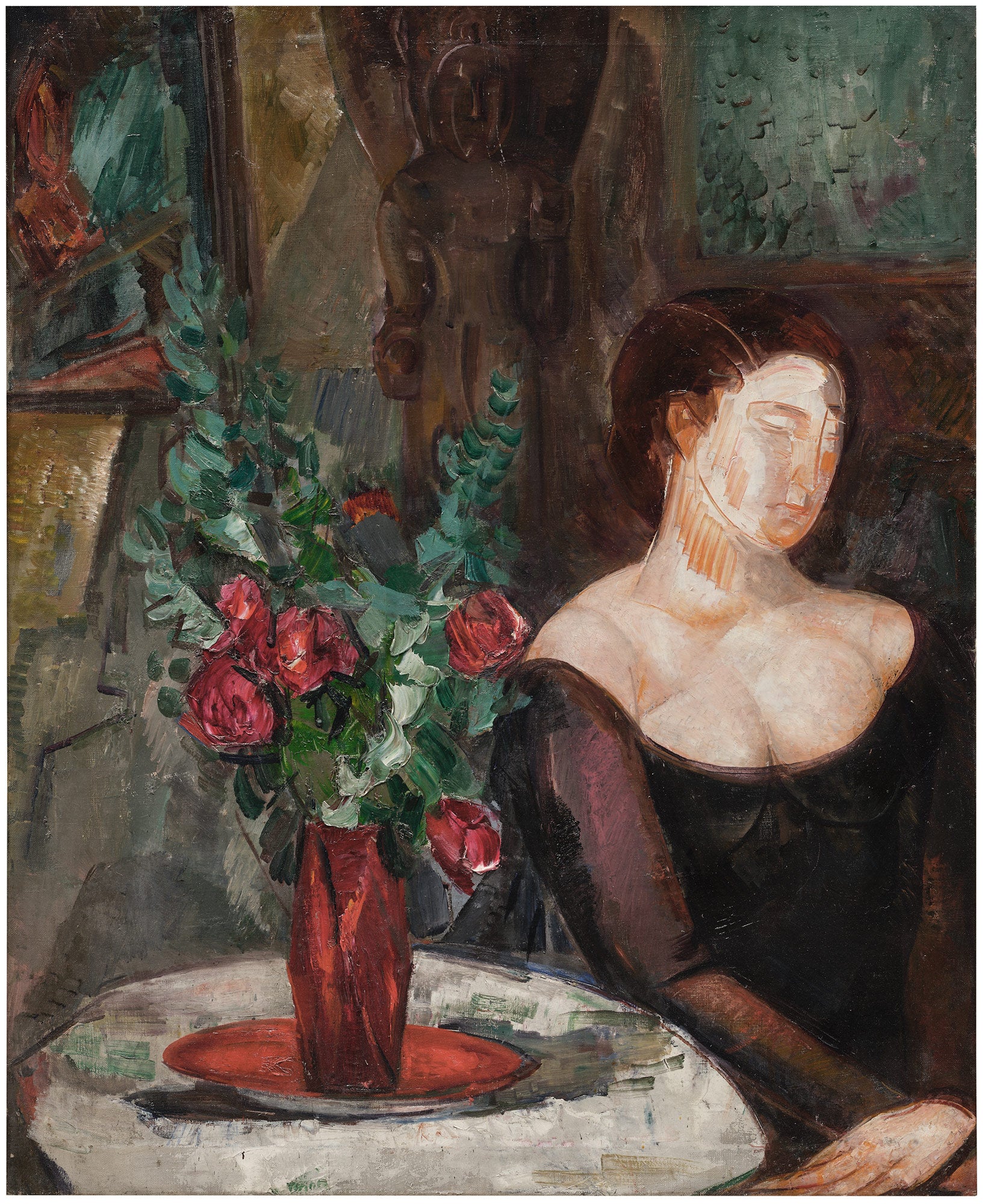 <p><strong>ORIS ANISFELD</strong> <em>Roses and Woman</em>, $6,000 - 8,000</p>
