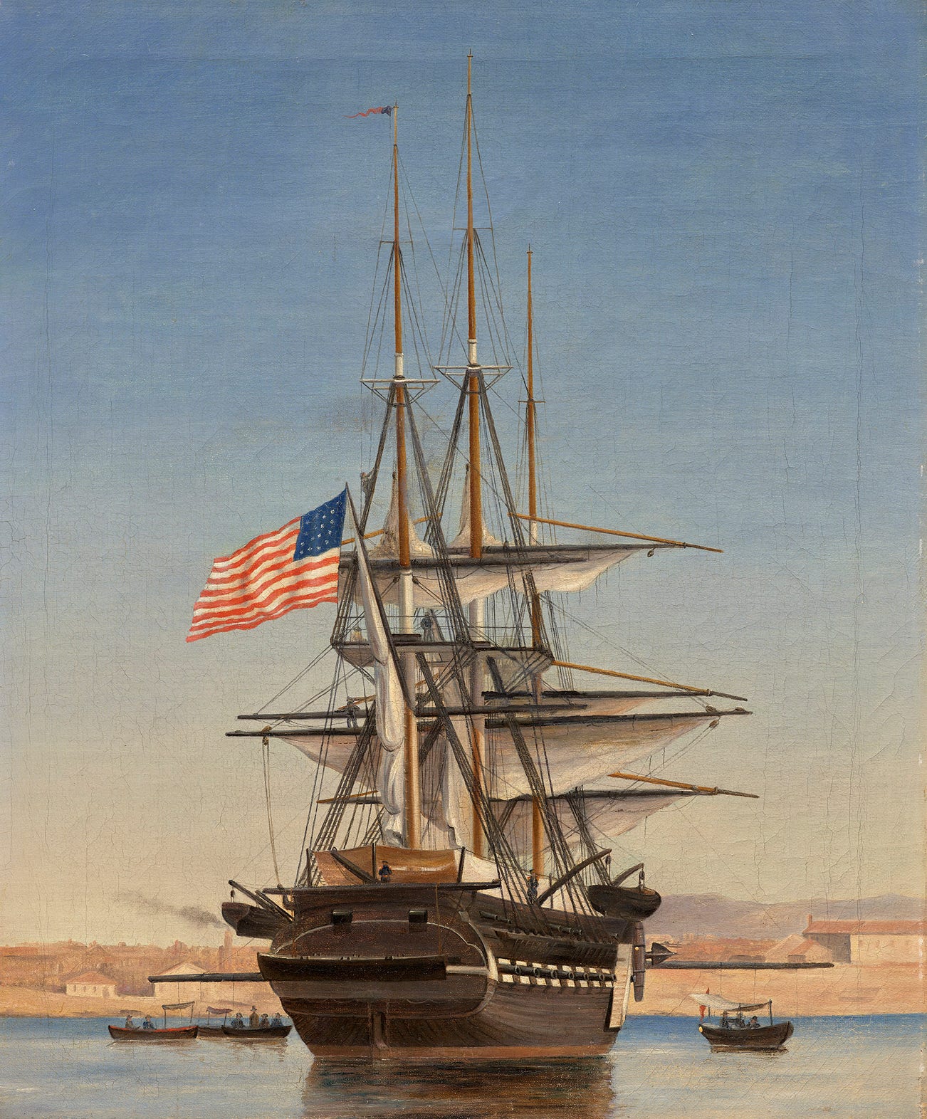<p><strong>JOHAN PETERSEN</strong> <em>American Frigate at Anchor (Amerikansk fregat for anker),</em> $5,000-7,000</p>