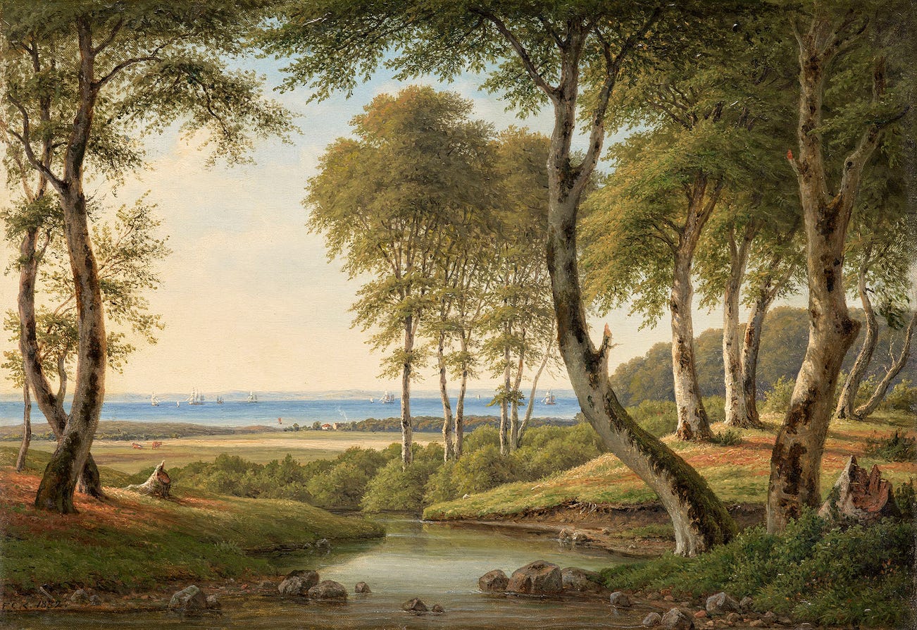 <p><strong>F.C. KIÆRSKOU</strong> <em>View from Dyrehaven over the Sound to the Outflow of Mølleåen (Udsigt fra Dyrehaven over Sundet ved Mølleåens udløb),</em> $1,000-2,000</p>
