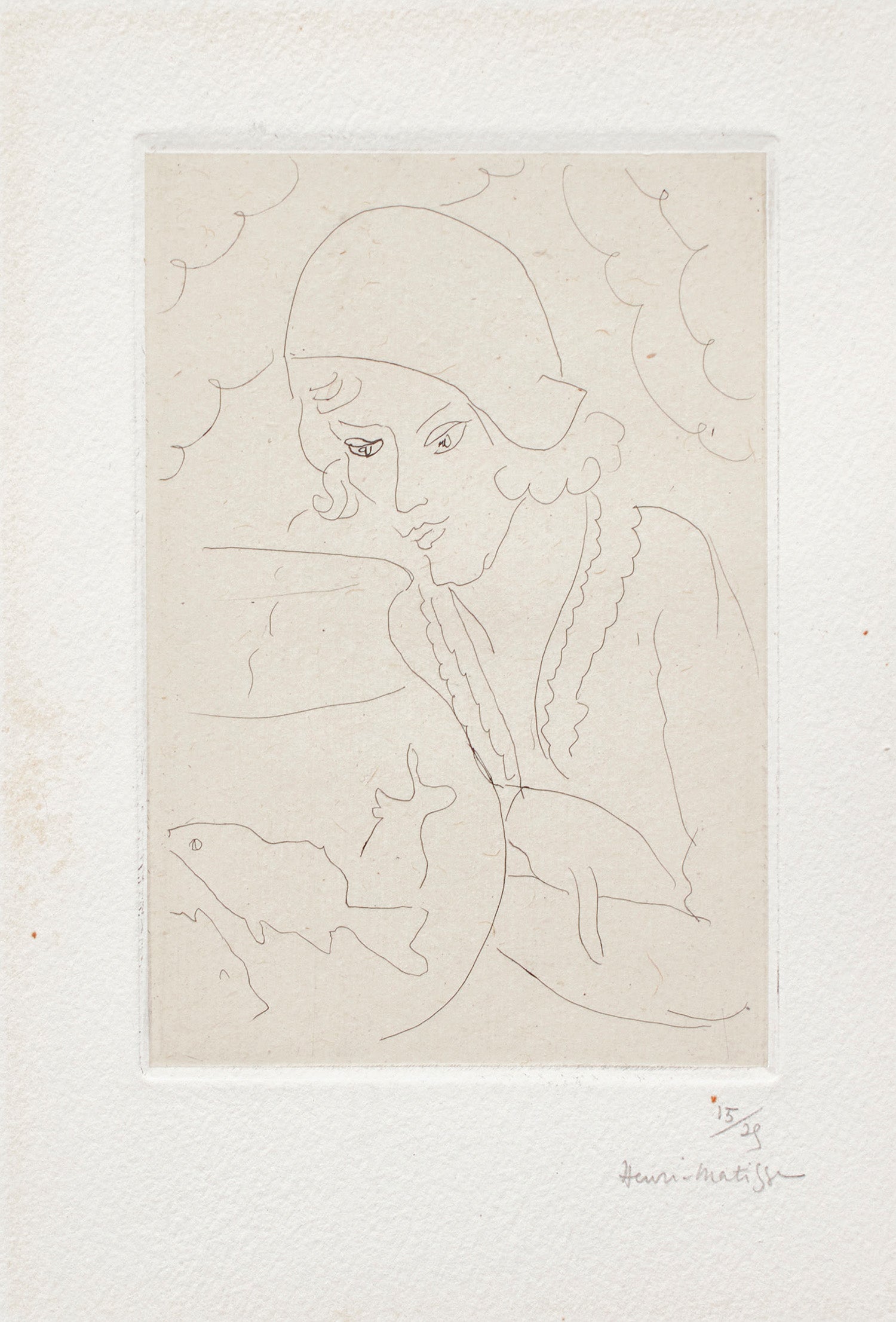 Jeune femme à la coiffure Hollandaise, regardant des poissons (Young Woman with Dutch Hairstyle, Looking at Fish)