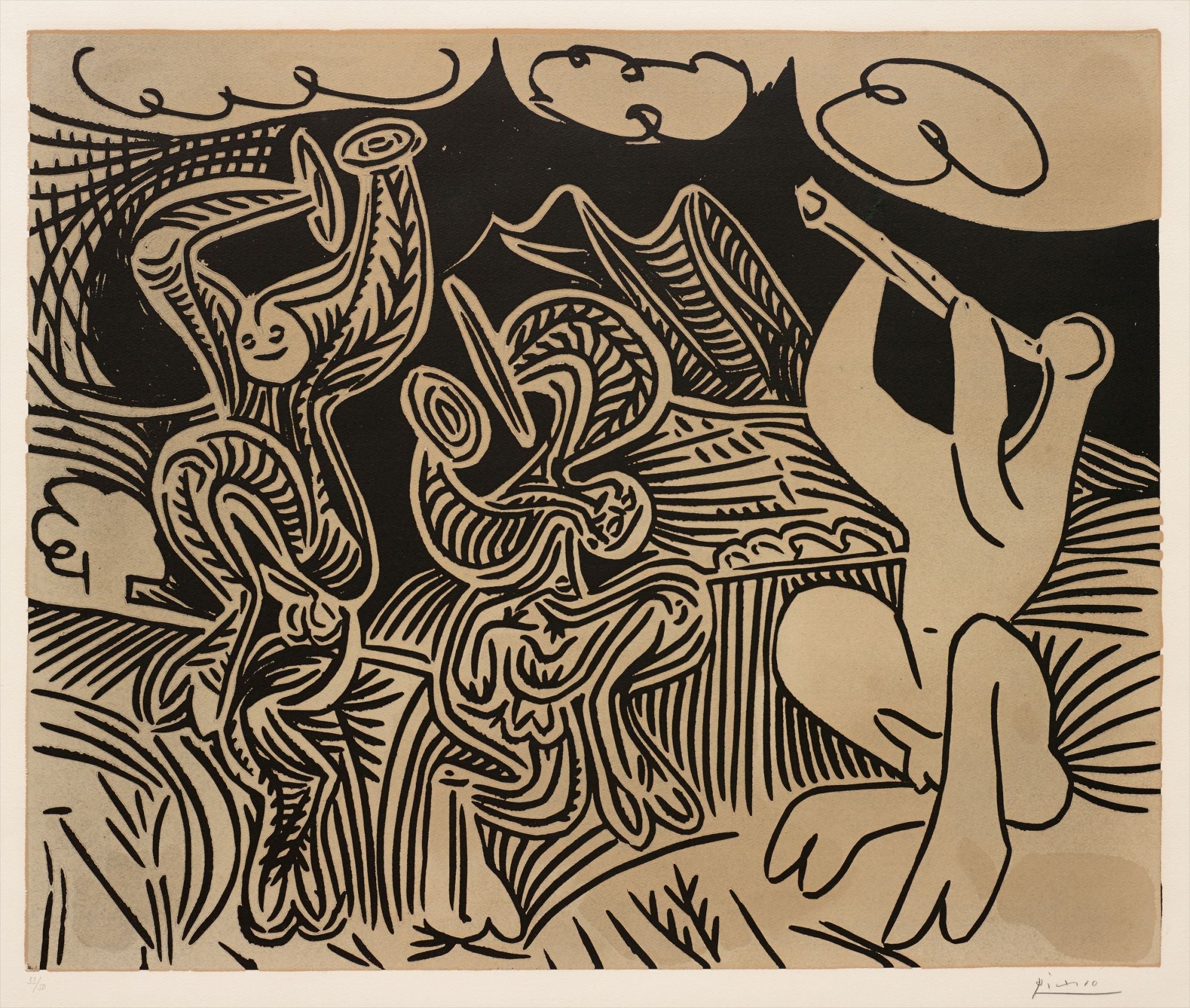 Pablo　Picasso、ワイングラス、希少な額装用画集より、新品高級額装付 Pablo Picasso Evening & Day Editions