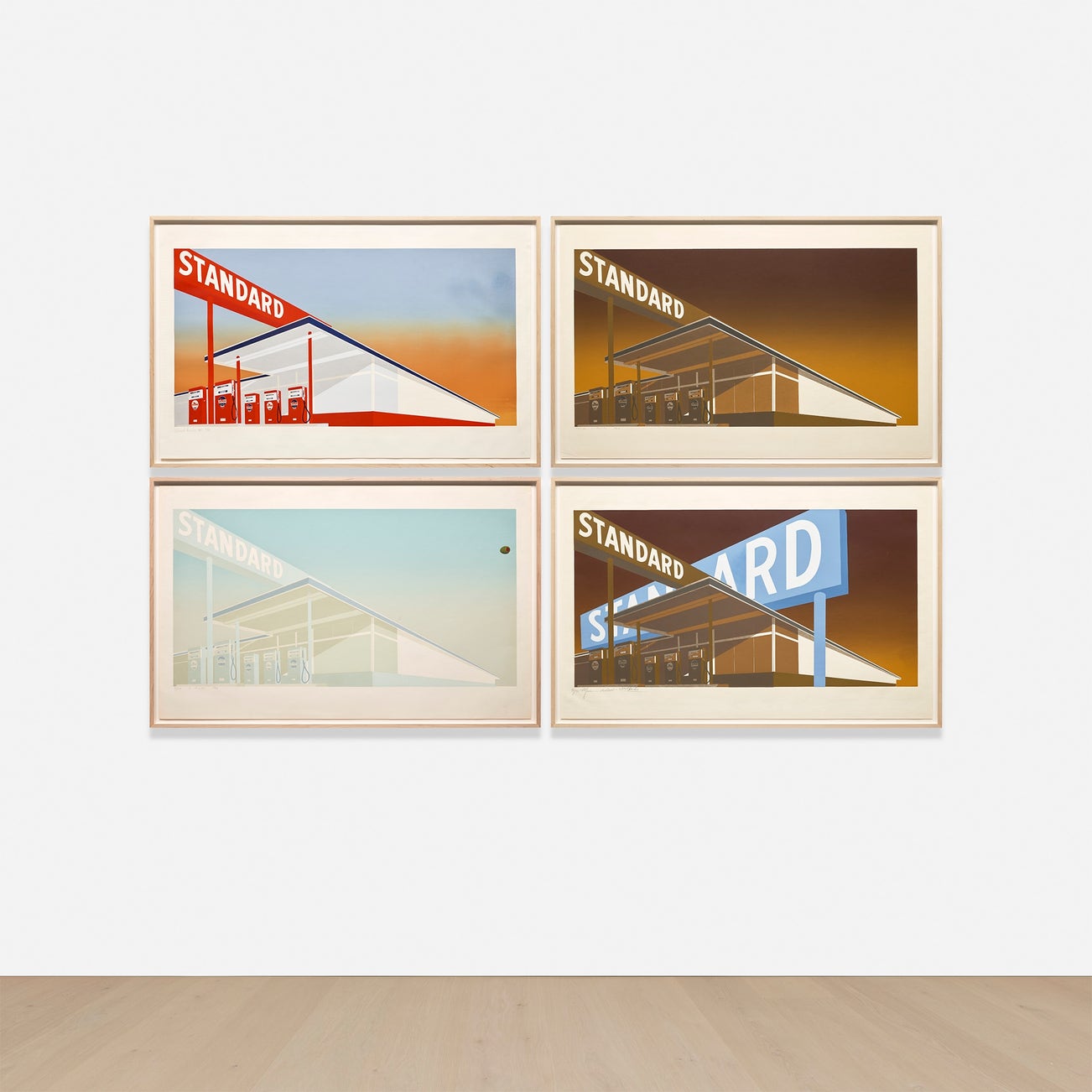 <p><strong>ED RUSCHA</strong> <em>Standard Station; Mocha Standard; Cheese Mold Standard with Olive; and Double Standard, </em>$900,000-1,200,000</p>
