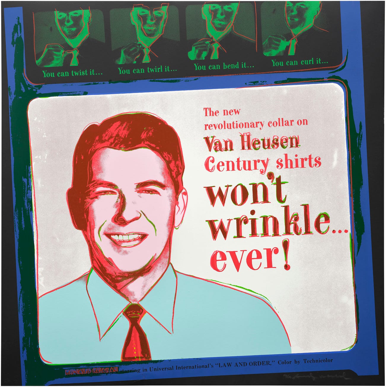 <p><strong>ANDY WARHOL</strong> <em>Van Heusen (Ronald Reagan), from Ads,</em> $25,000&ndash;35,000</p>
