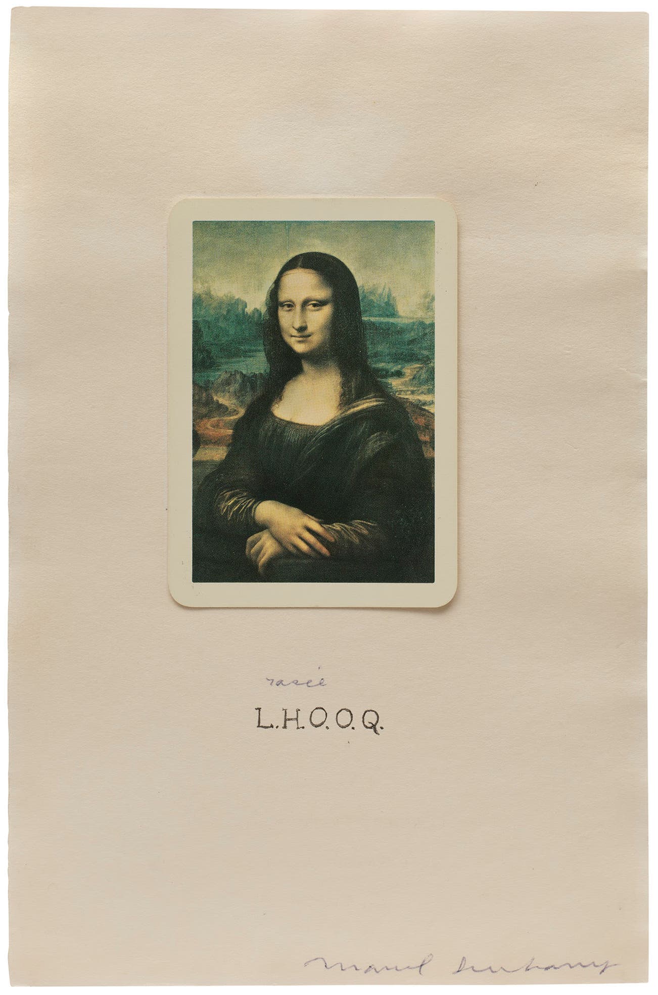<p><strong>MARCEL DUCHAMP</strong> <em>L.H.O.O.Q. rasée (shaved),</em> $30,000-50,000</p>