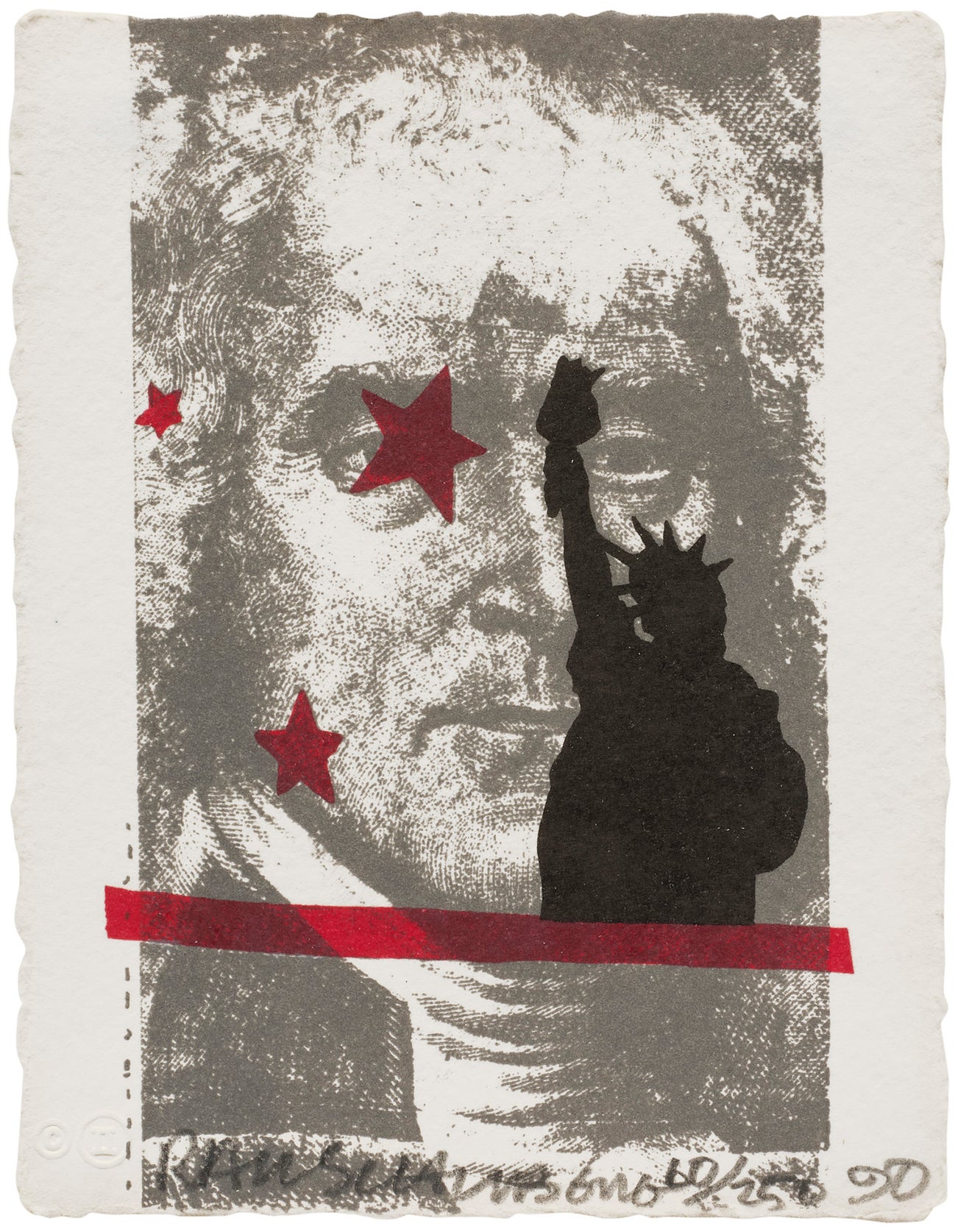 <p><strong>ROBERT RAUSCHENBERG</strong><em> Spackle, from Harvey Gantt,</em> $800-1,200</p>
