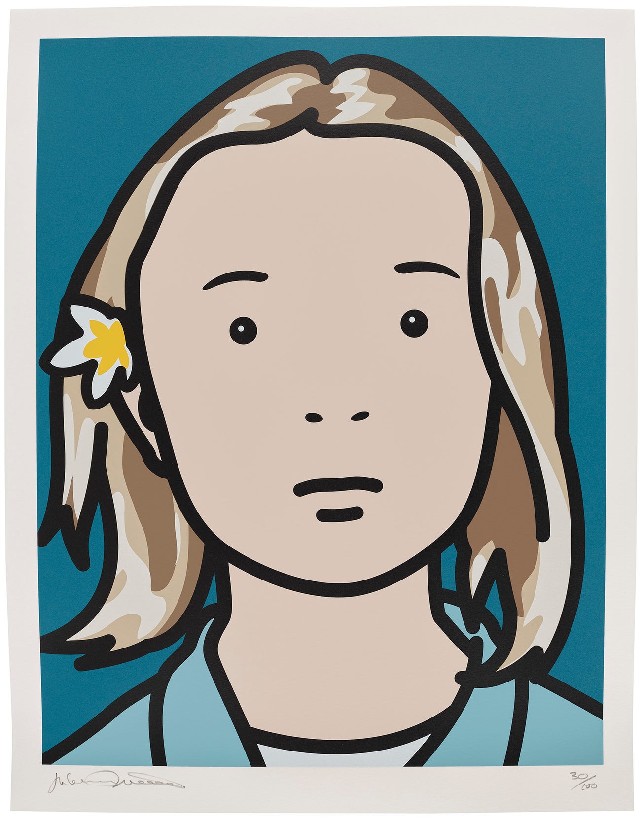 <p><strong>JULIAN OPIE</strong> <em>Elena, schoolgirl (with lotus blossom), </em>$3,000-5,000</p>