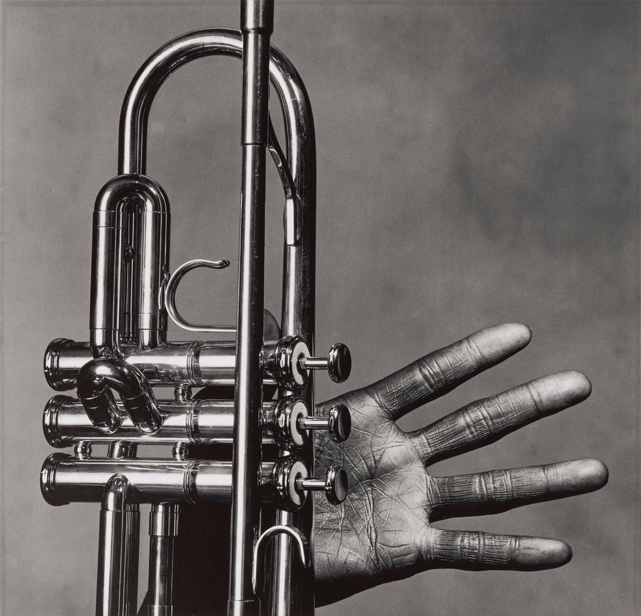 <p><strong>IRVING PENN</strong> <em>Miles Davis Hand on Trumpet, </em>New York, 1986</p>