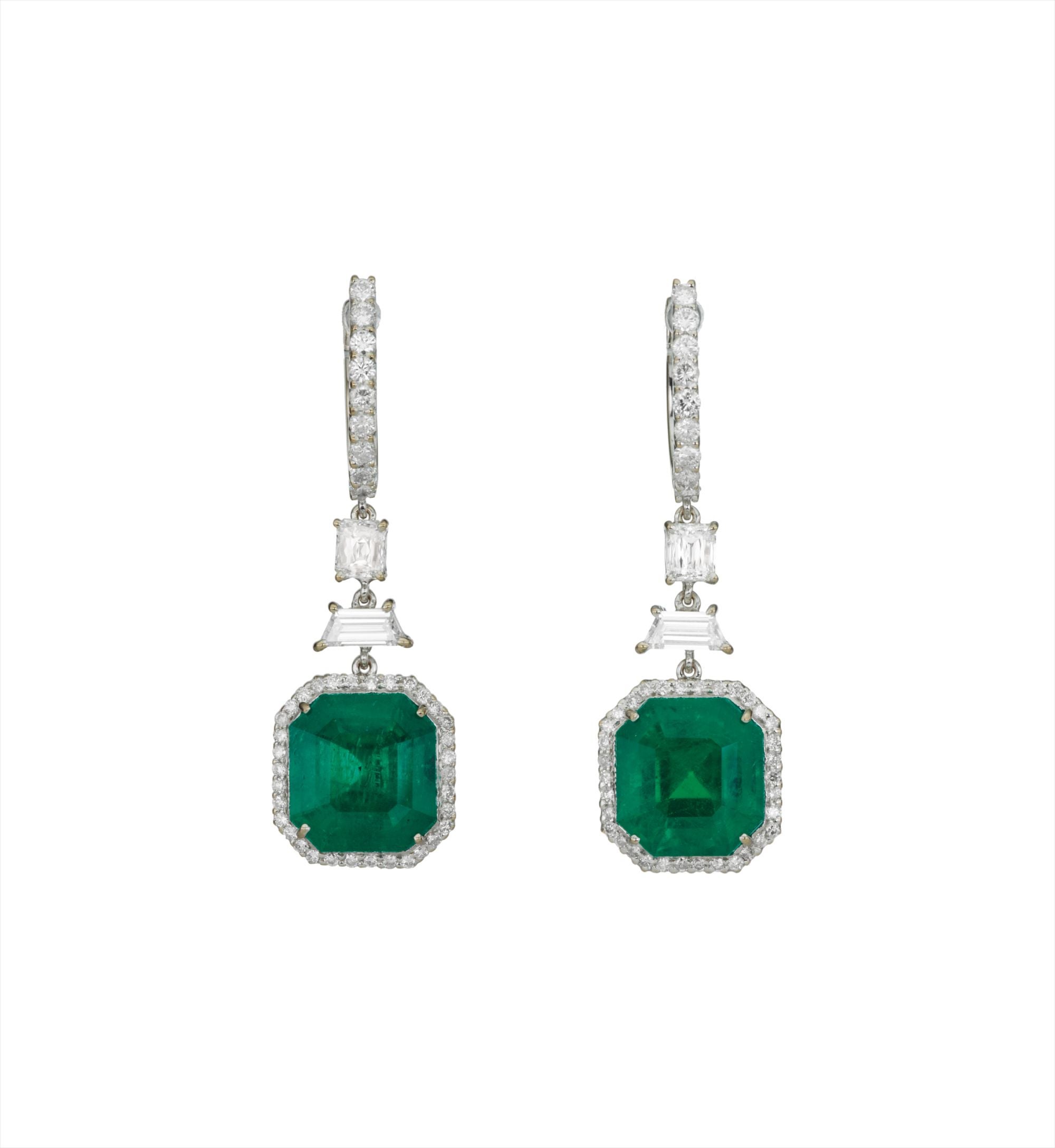 An Important Pair of Emerald and Diamond Ear Pendants