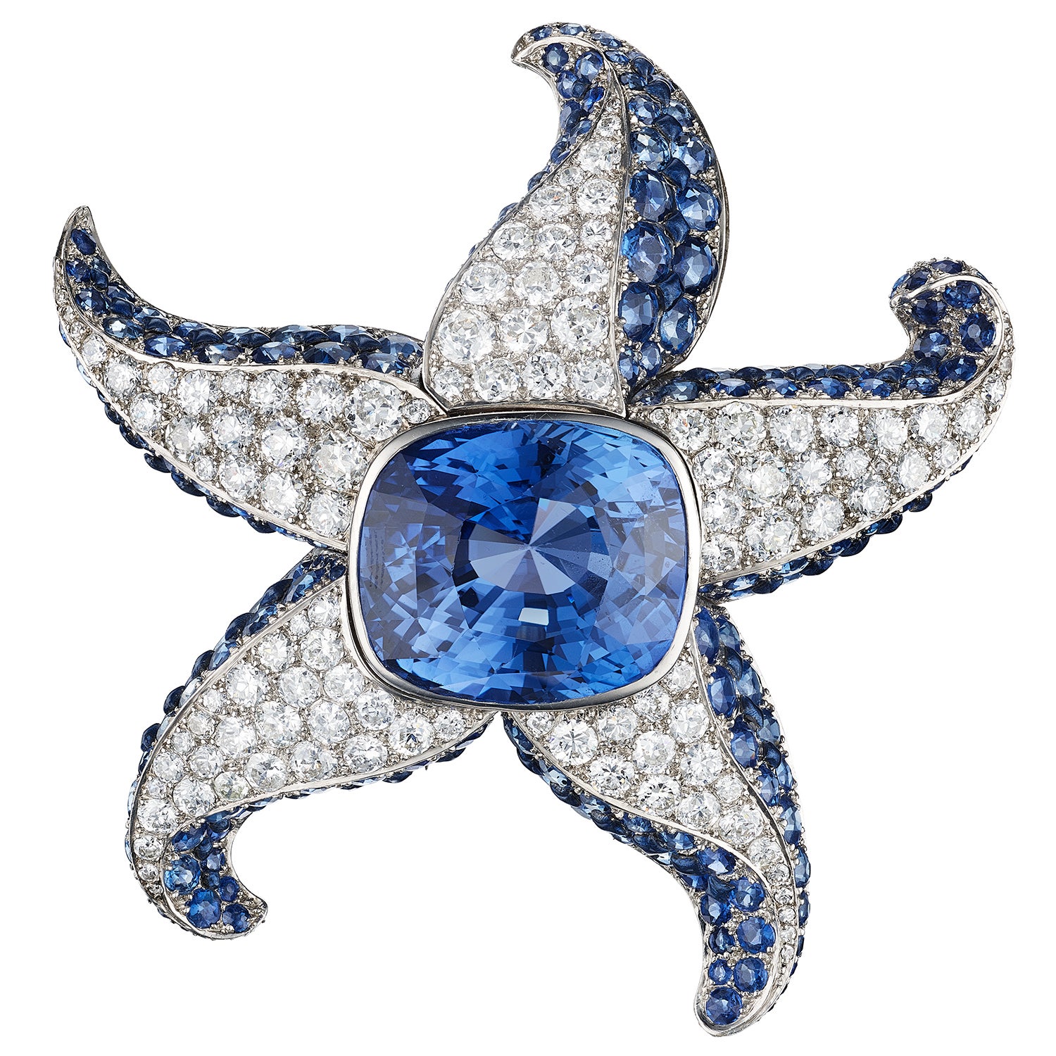 Magnificent Art Deco Sapphire and Diamond Brooch 'Starfish'
