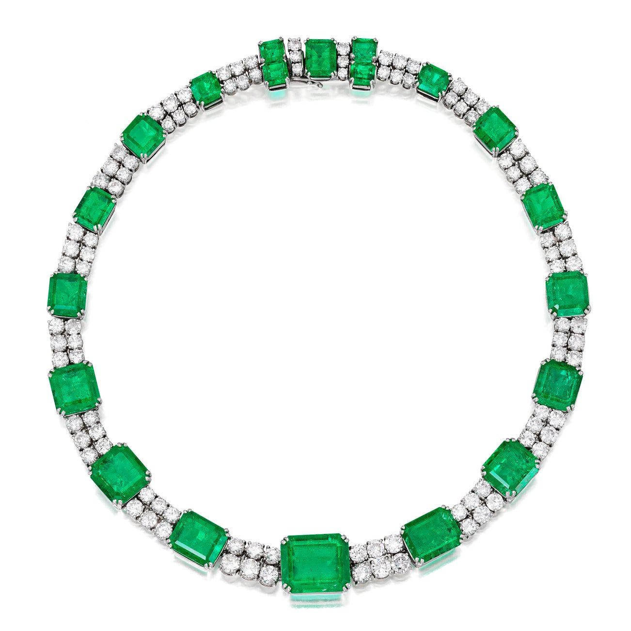 <p><em>Emerald and Diamond Necklace, approximately 100 carats, </em>$500,000&ndash;800,000</p>
