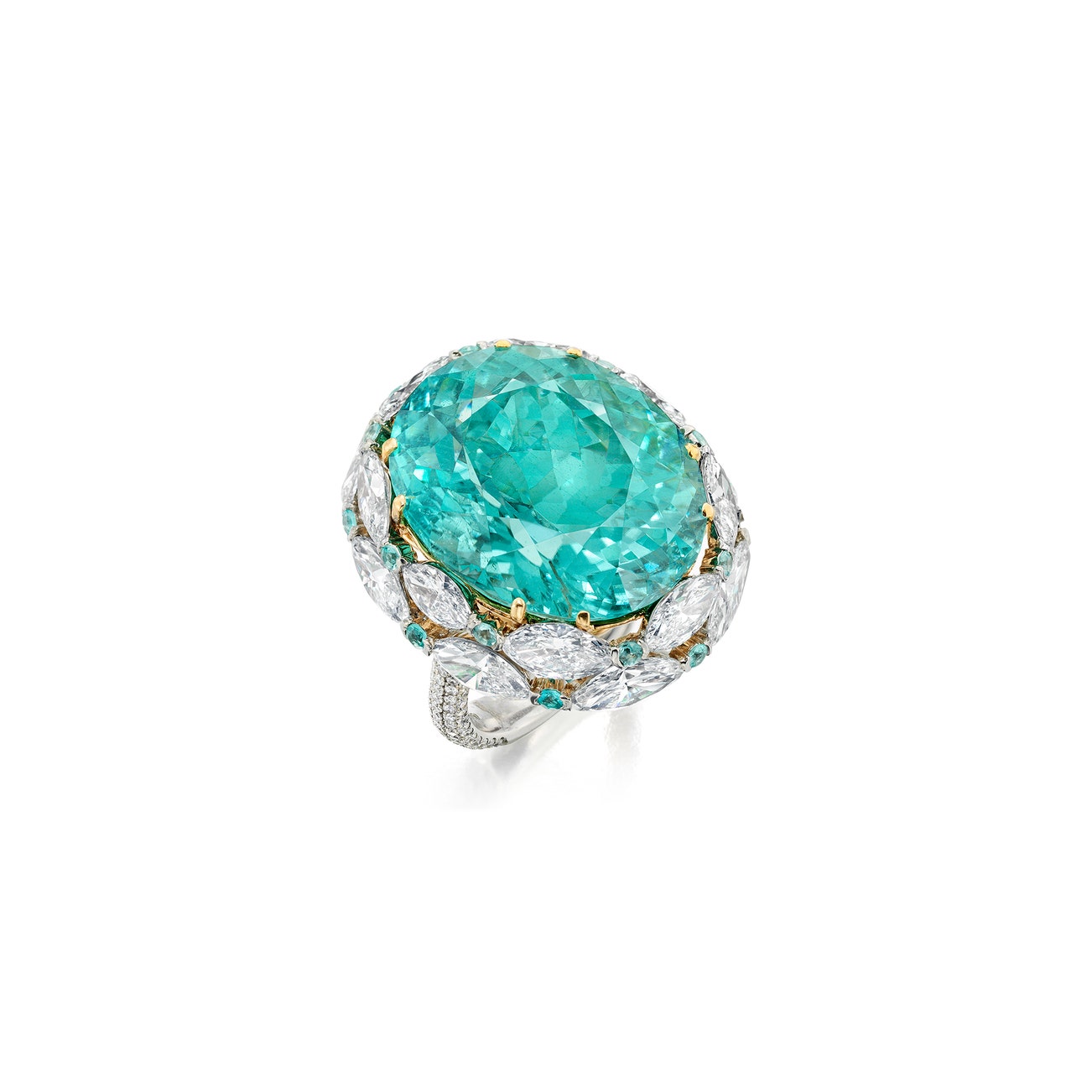 <p><em>Paraiba Tourmaline and Diamond Ring, 31.77 carats,</em> $550,000-650,000</p>

