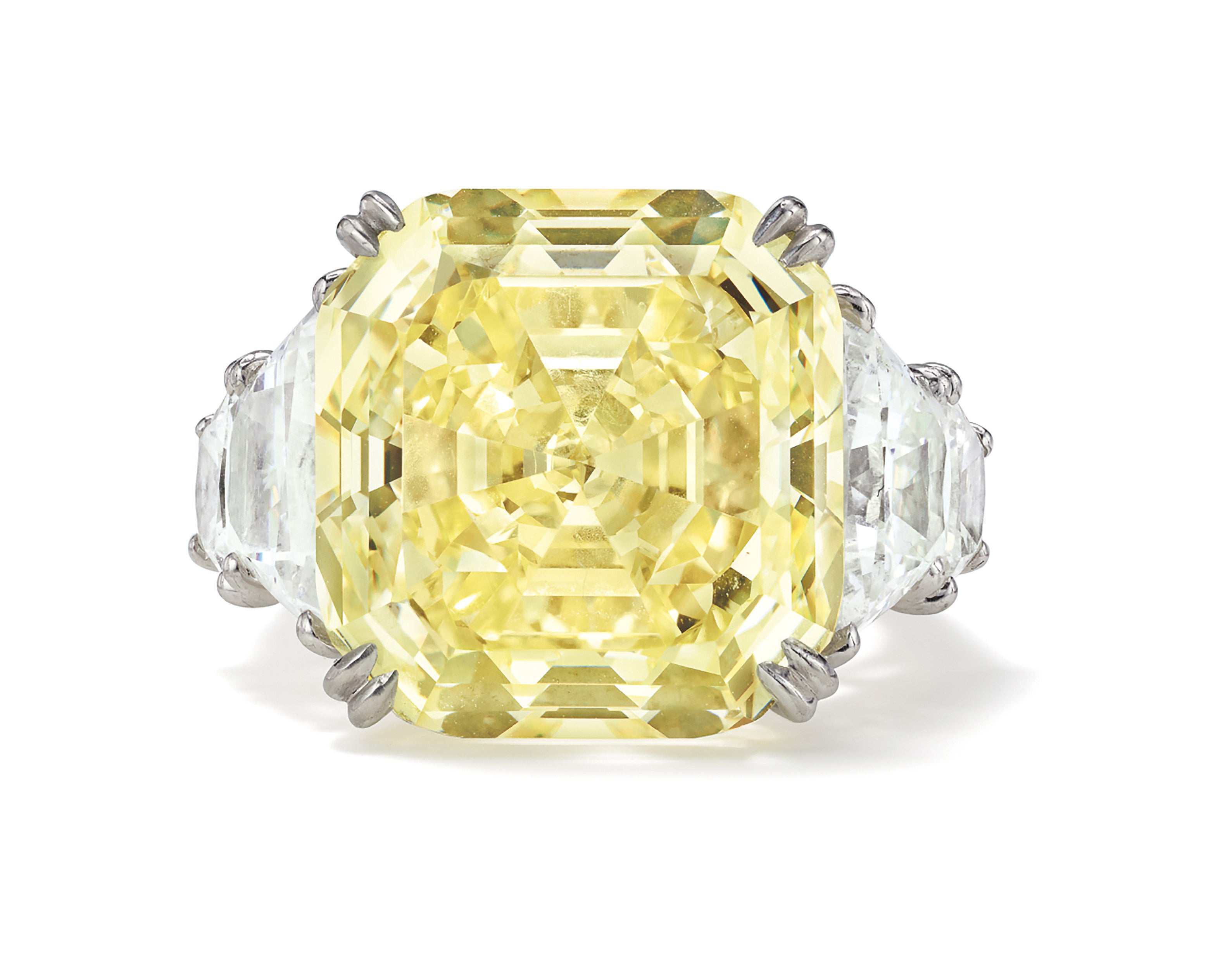 A Fancy Intense Diamond, Diamond and Platinum Ring