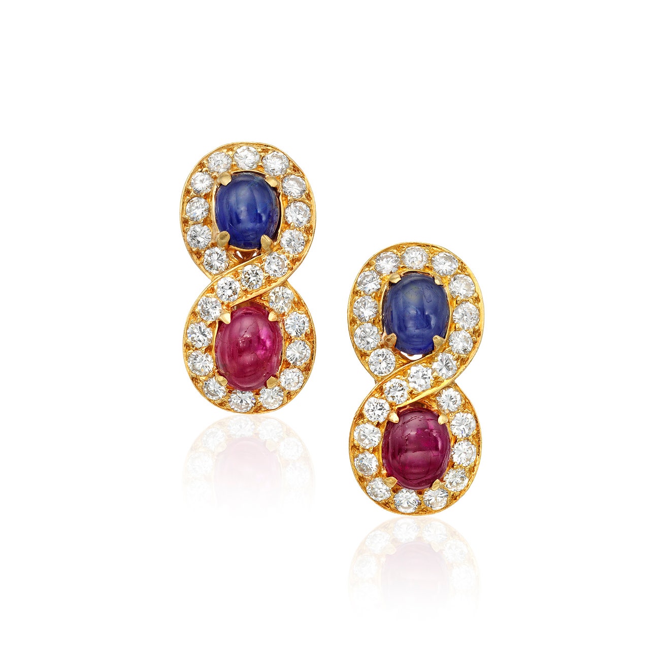 <p><em> Pair of Sapphire, Ruby and Diamond Earrings, </em>$6,000–8,000</p>