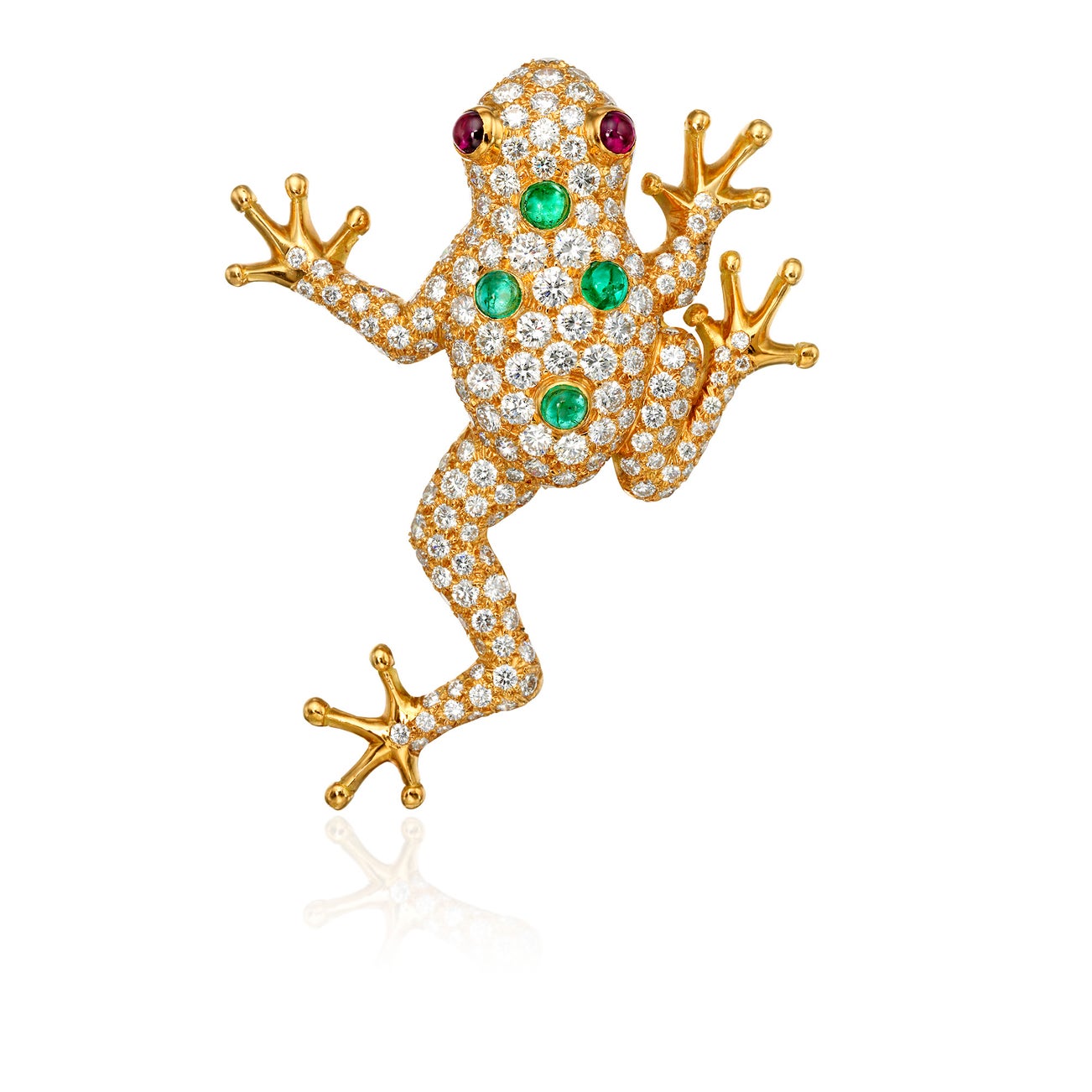 <p><em>Diamond and Emerald Frog Brooch,</em> $6,000&ndash;8,000</p>

